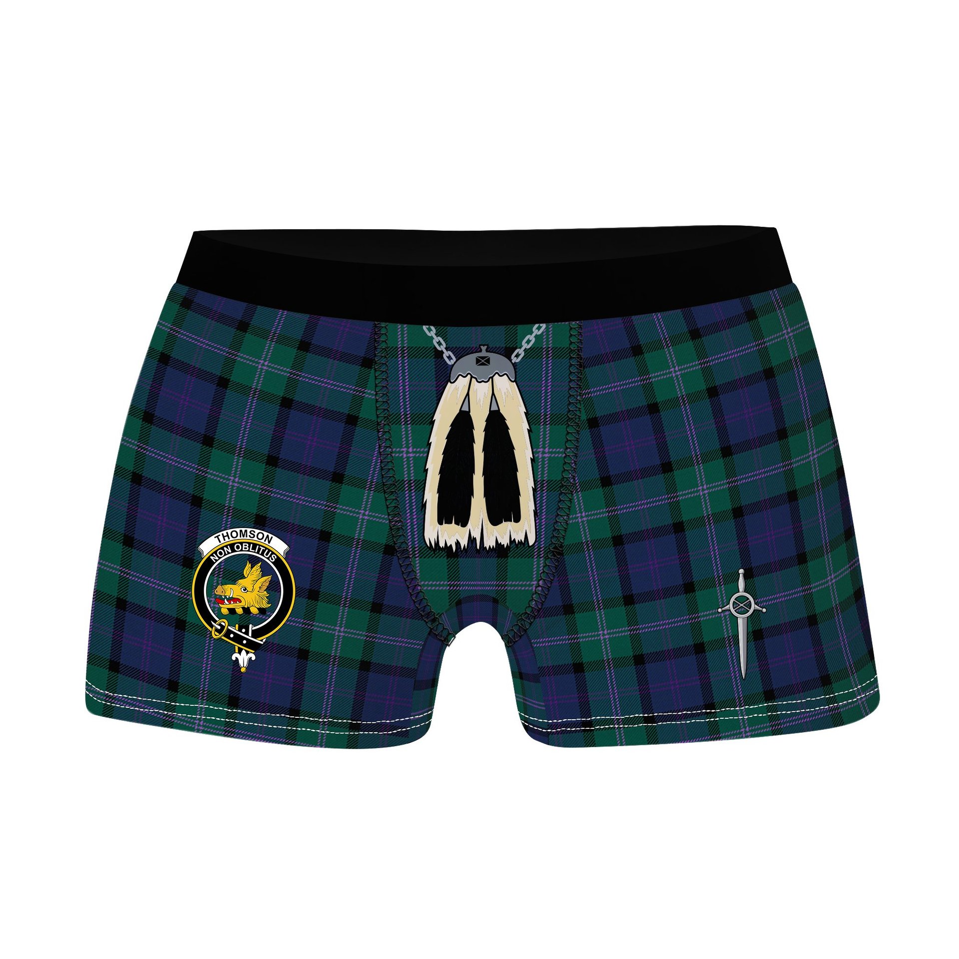 ScotsTee Shop Scottish Thomson Modern Clan Crest Highland Kilt Sporran Tartan Boxer Briefs