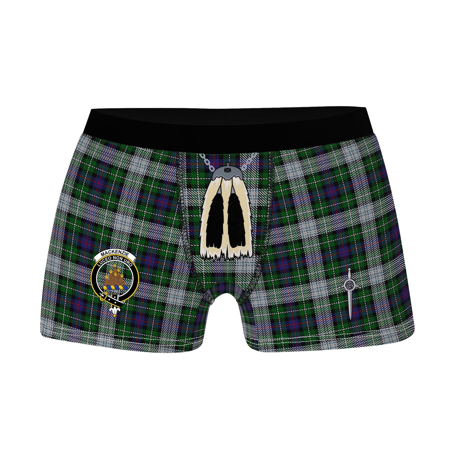 ScotsTee Shop Scottish MacKenzie Dress Clan Crest Highland Kilt Sporran Tartan Boxer Briefs