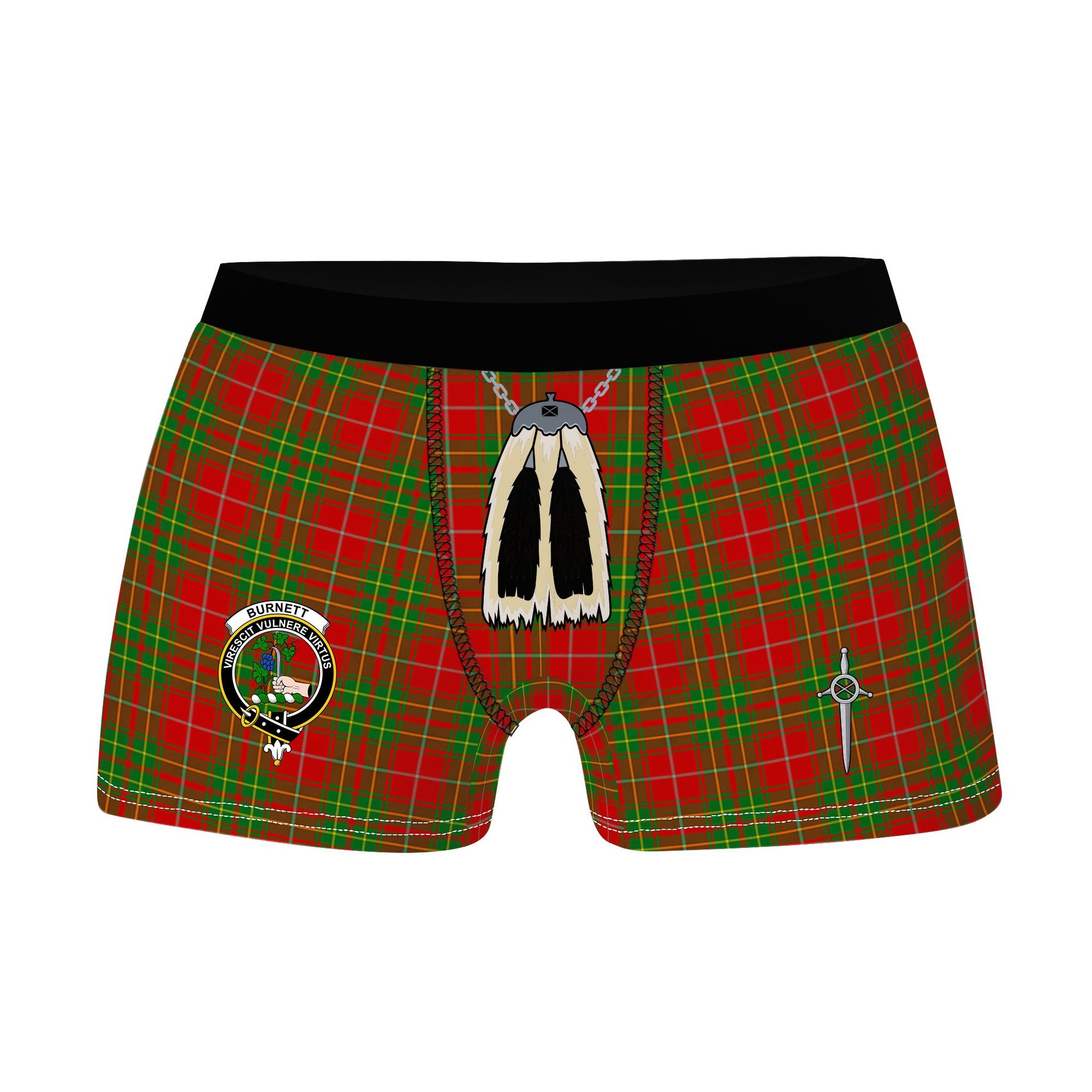 ScotsTee Shop Scottish Burnett Ancient Clan Crest Highland Kilt Sporran Tartan Boxer Briefs