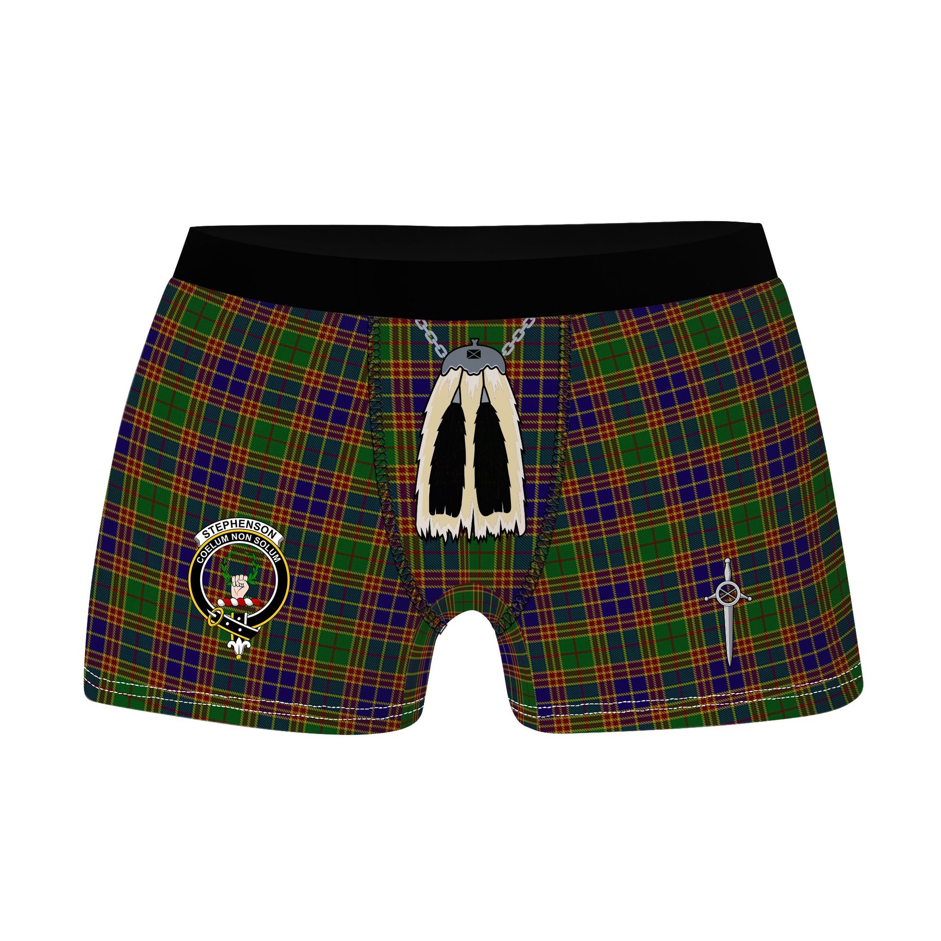 ScotsTee Shop Scottish Stephenson Old Clan Crest Highland Kilt Sporran Tartan Boxer Briefs