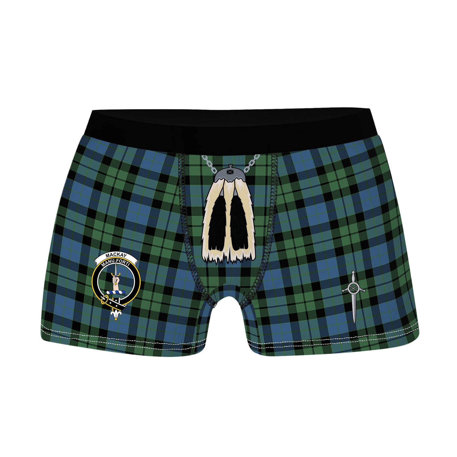 ScotsTee Shop Scottish MacKay Ancient Clan Crest Highland Kilt Sporran Tartan Boxer Briefs