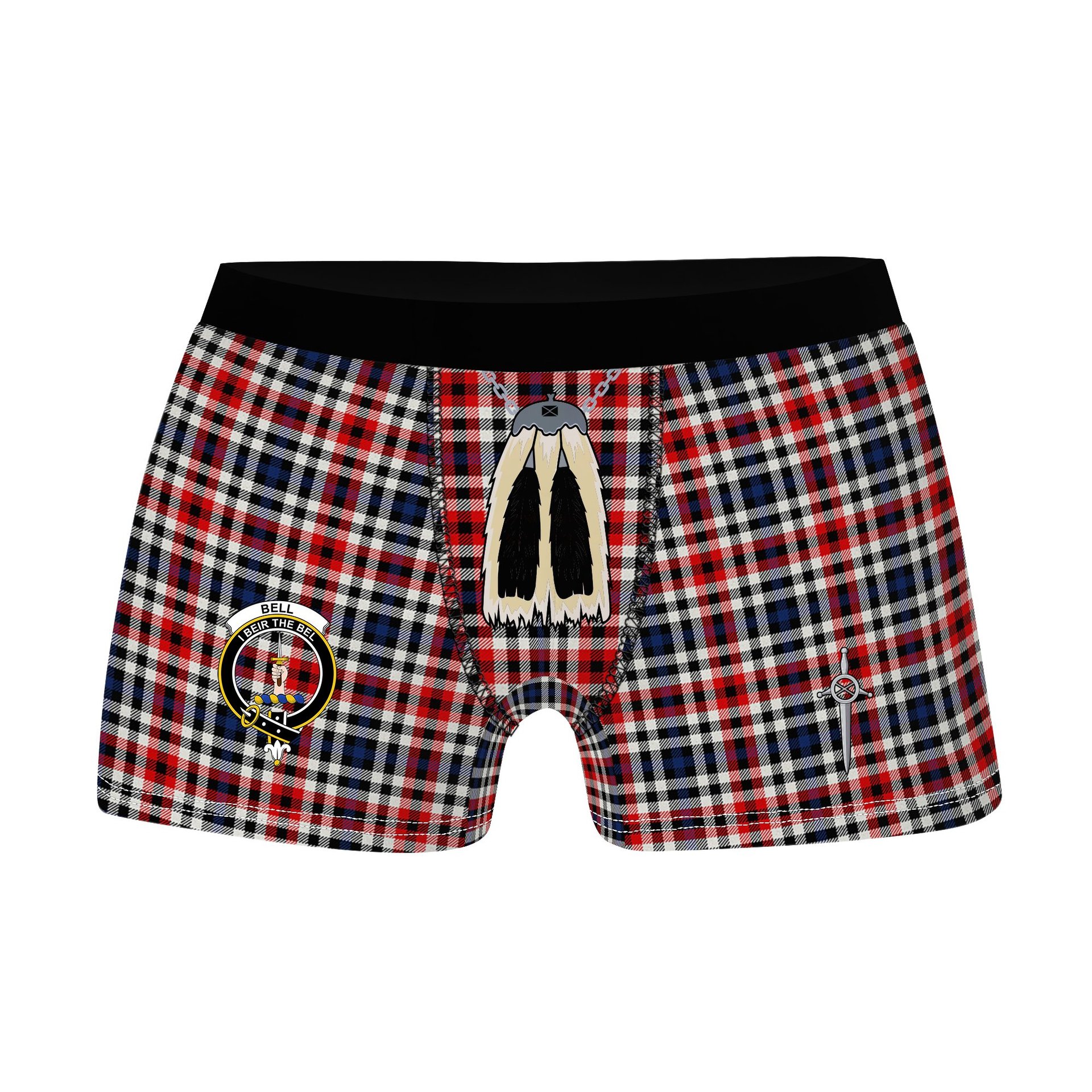 ScotsTee Shop Scottish Bell Border (Bell Southern Bell) Modern Clan Crest Highland Kilt Sporran Tartan Boxer Briefs