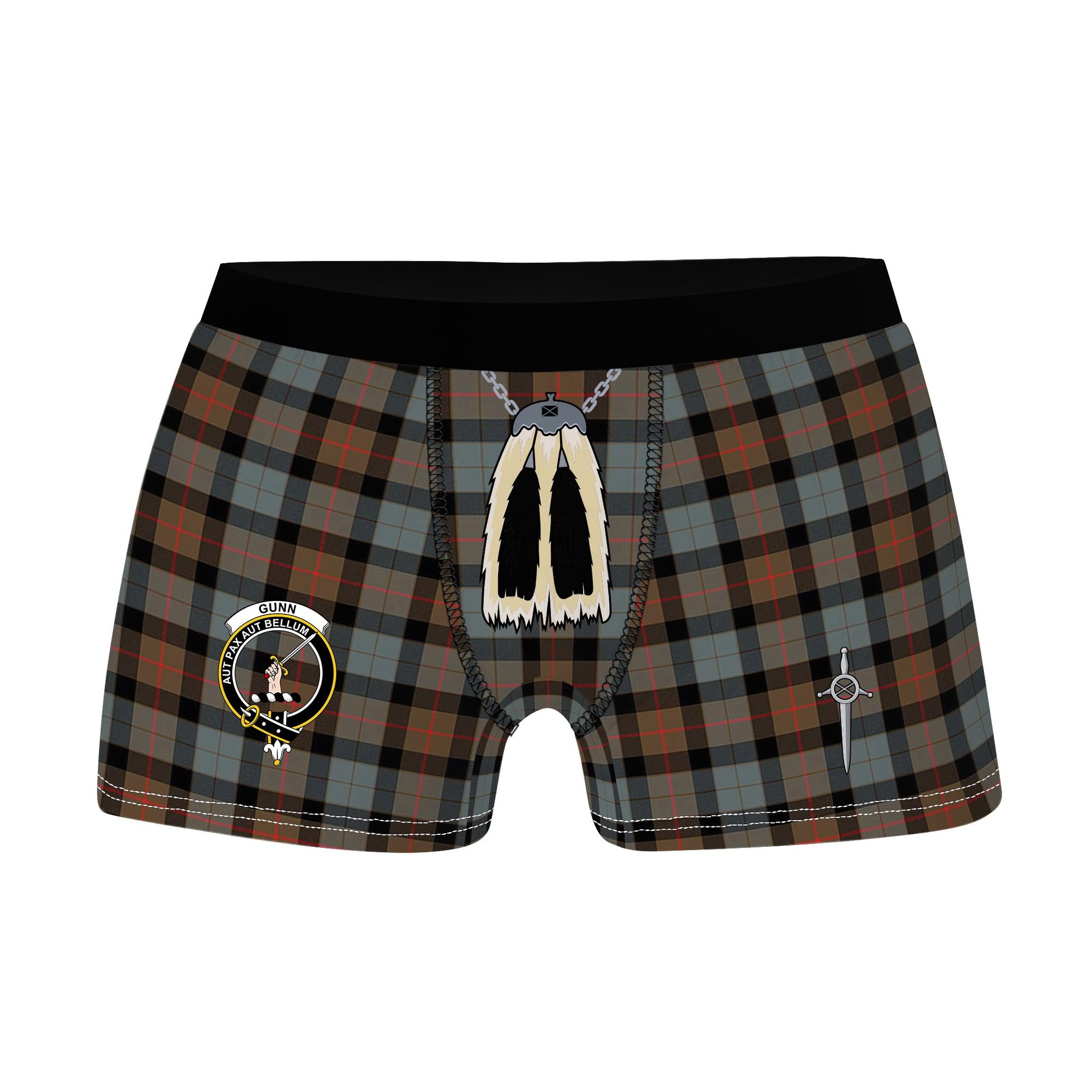 ScotsTee Shop Scottish Gunn Weathered Clan Crest Highland Kilt Sporran Tartan Boxer Briefs