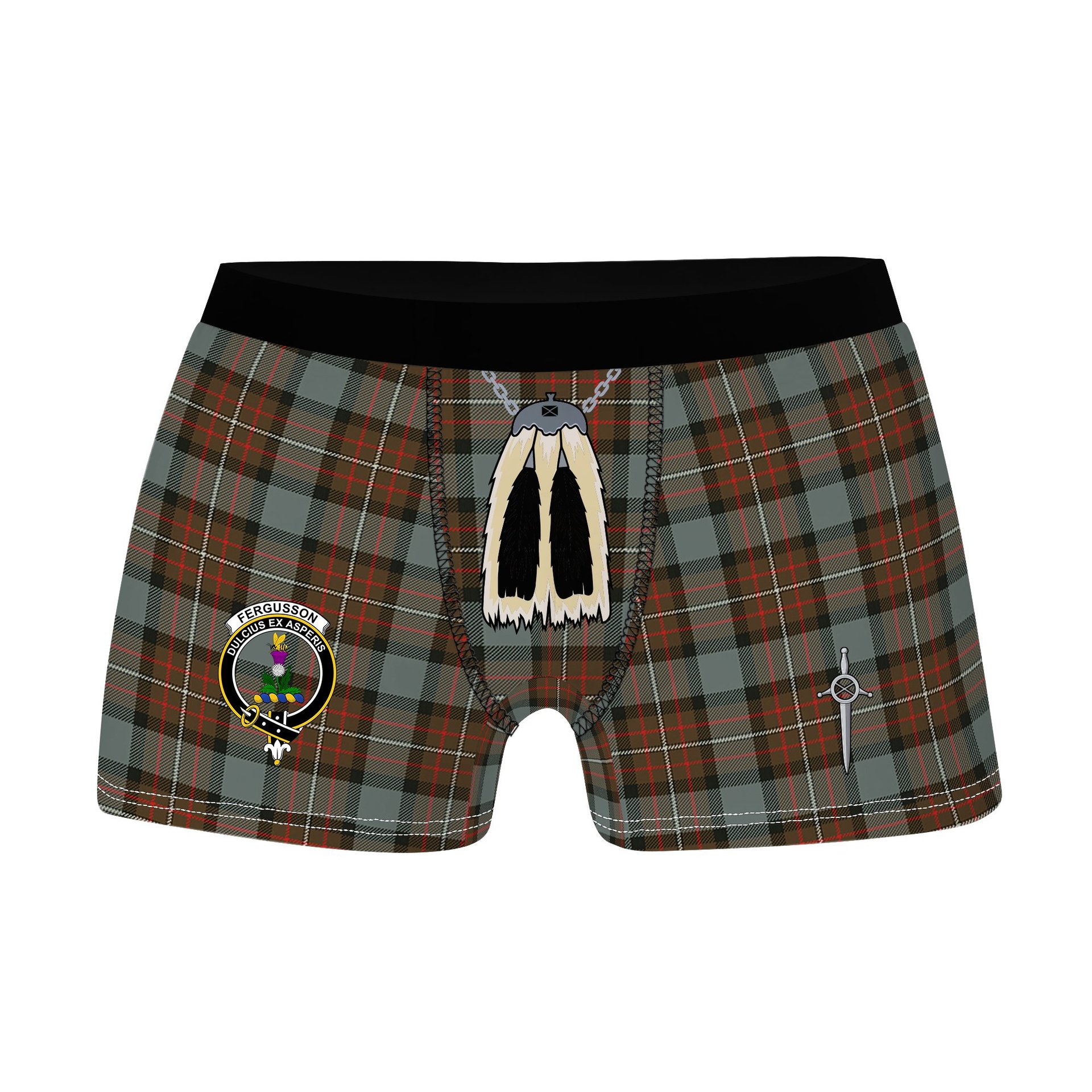 ScotsTee Shop Scottish Fergusson Weathered Clan Crest Highland Kilt Sporran Tartan Boxer Briefs