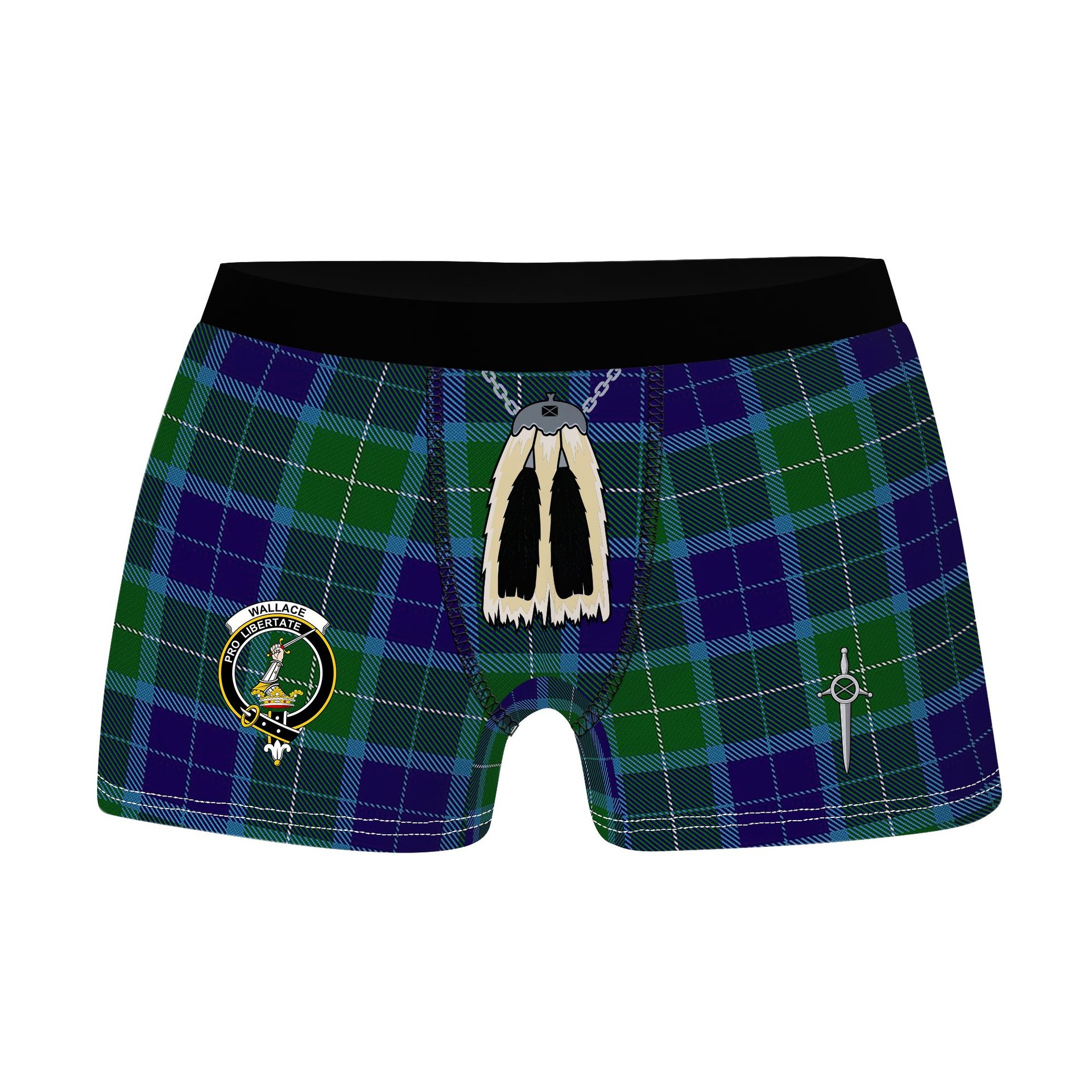 ScotsTee Shop Scottish Wallace Blue Clan Crest Highland Kilt Sporran Tartan Boxer Briefs