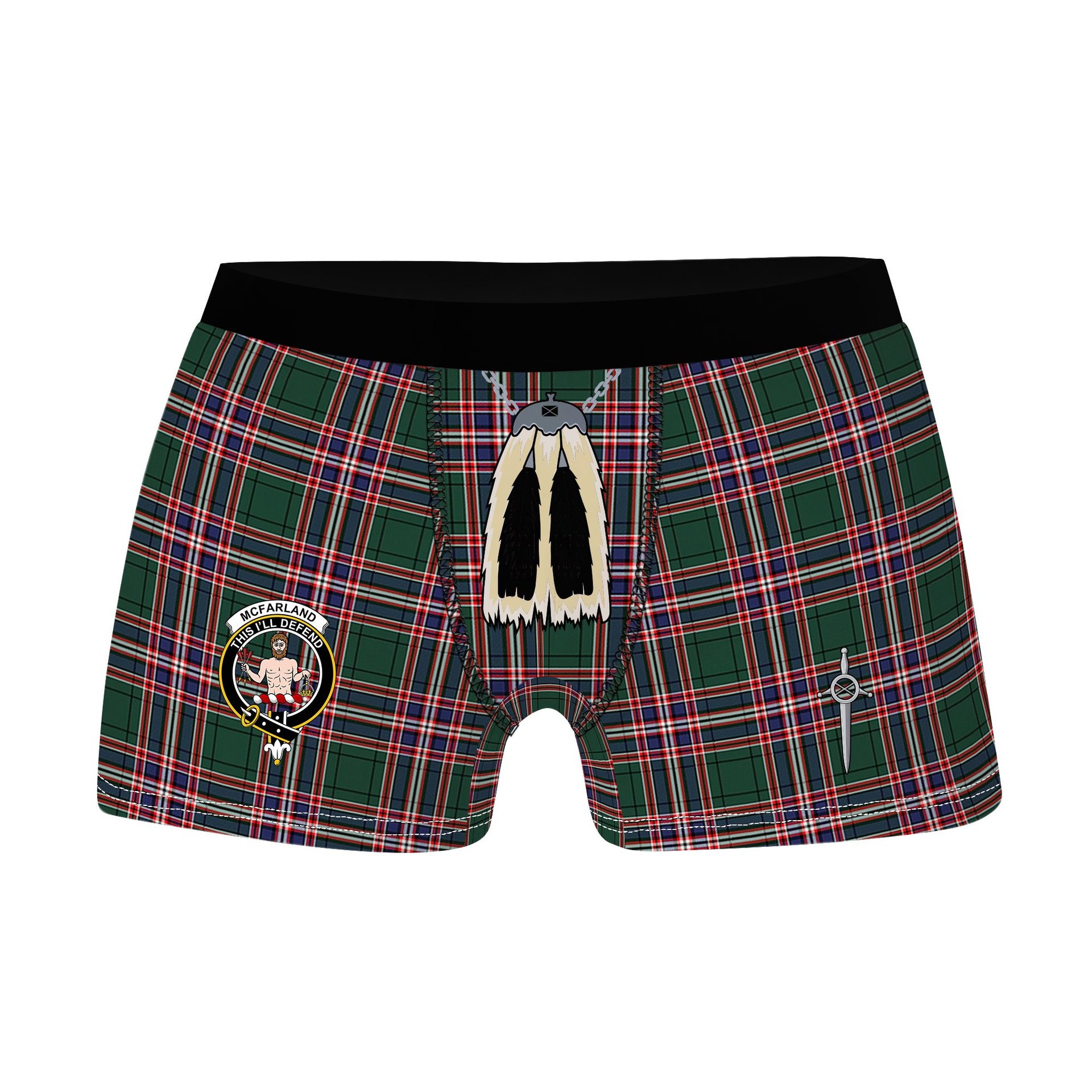 ScotsTee Shop Scottish McFarland Hunting Modern Clan Crest Highland Kilt Sporran Tartan Boxer Briefs