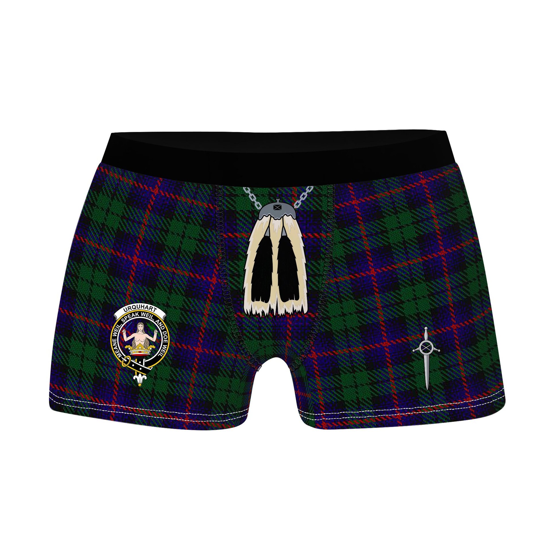 ScotsTee Shop Scottish Urquhart Clan Crest Highland Kilt Sporran Tartan Boxer Briefs