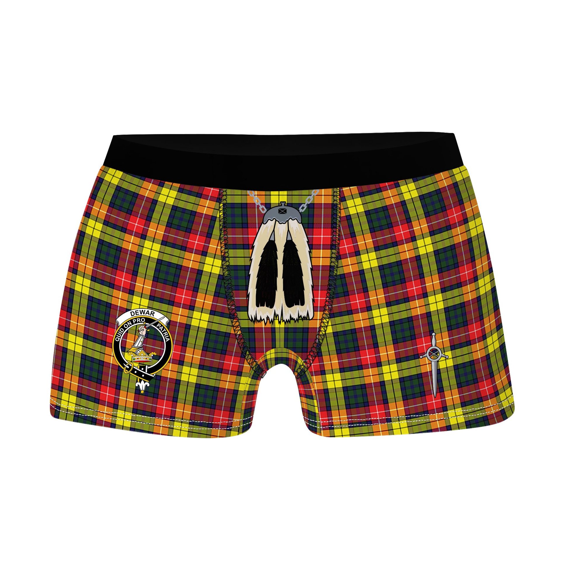 ScotsTee Shop Scottish Dewar Clan Crest Highland Kilt Sporran Tartan Boxer Briefs
