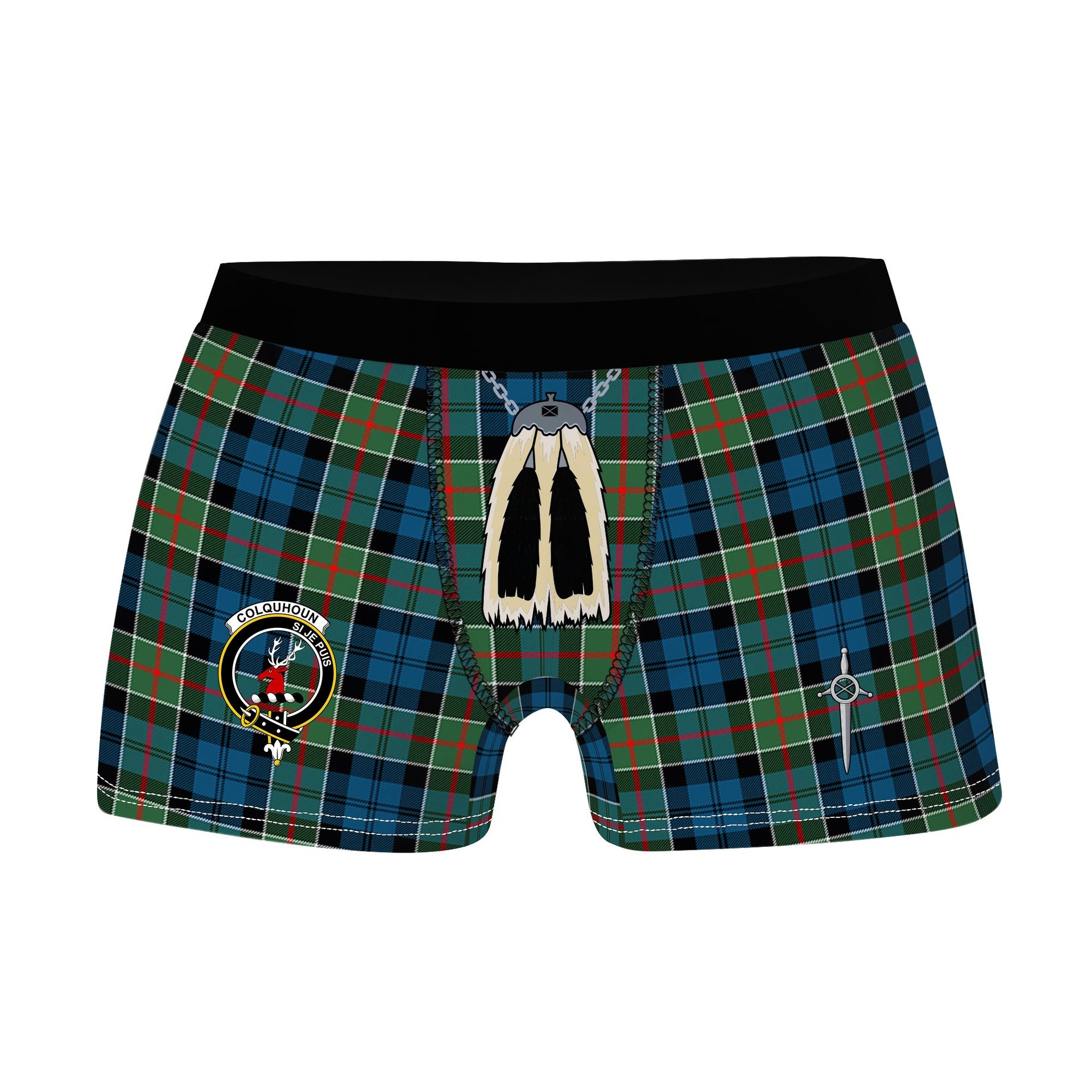 ScotsTee Shop Scottish Colquhoun Ancient Clan Crest Highland Kilt Sporran Tartan Boxer Briefs