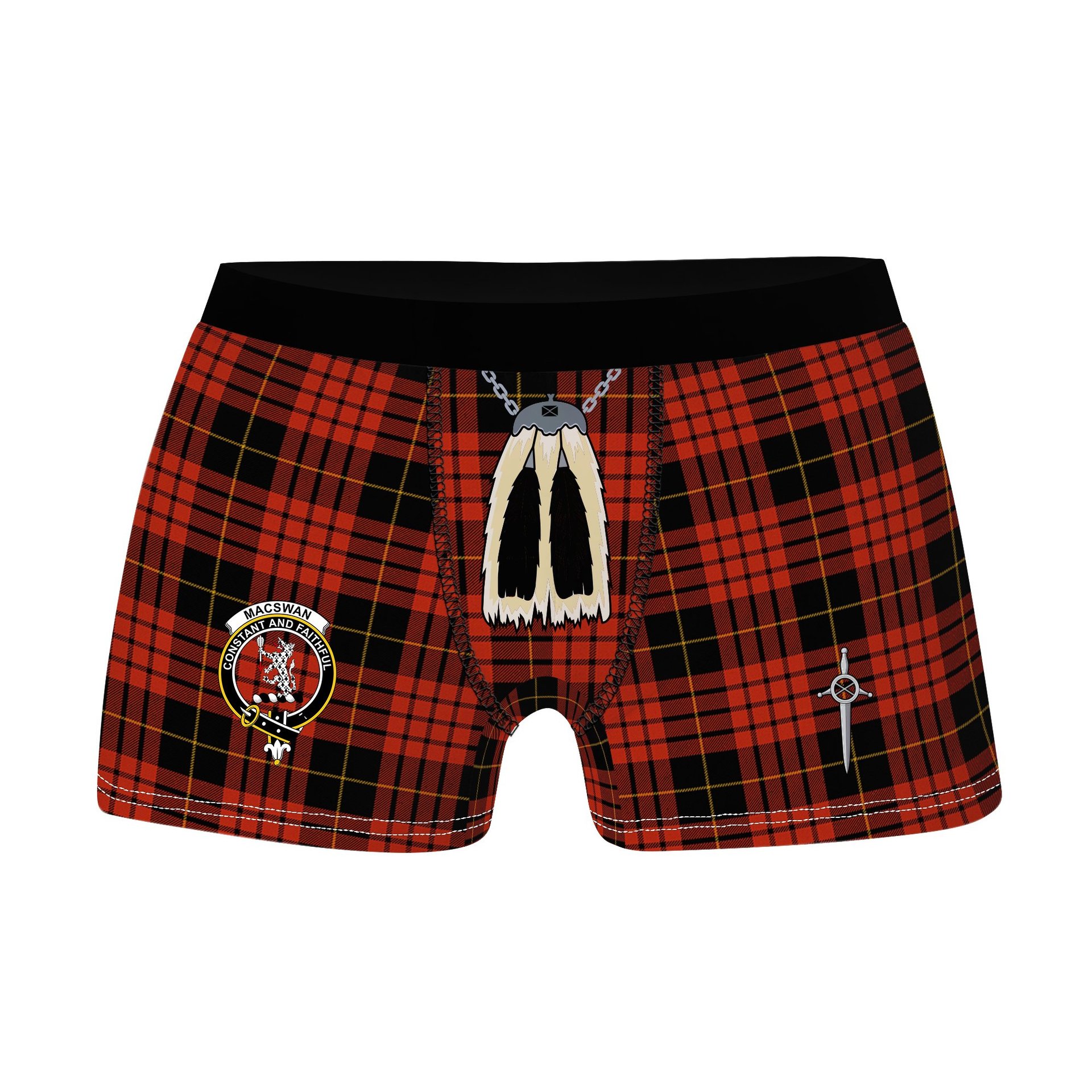 ScotsTee Shop Scottish MacSwan Ancient Clan Crest Highland Kilt Sporran Tartan Boxer Briefs