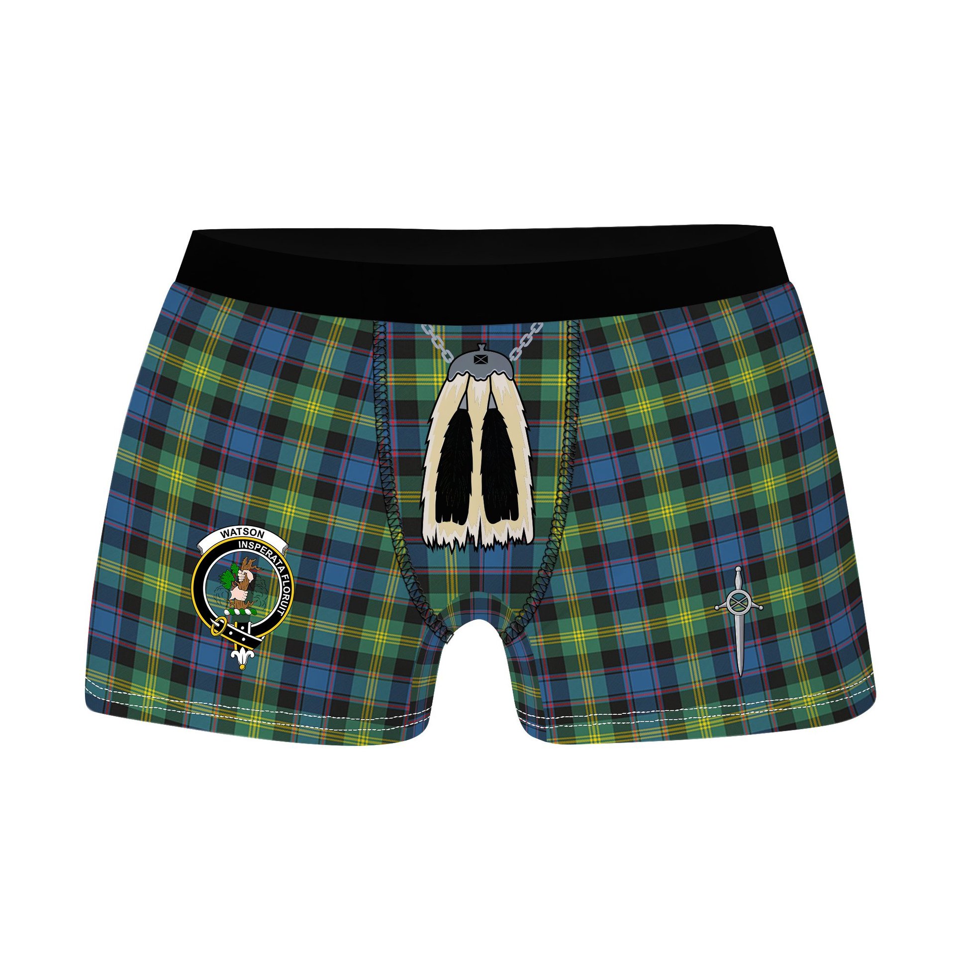 ScotsTee Shop Scottish Watson Ancient Clan Crest Highland Kilt Sporran Tartan Boxer Briefs