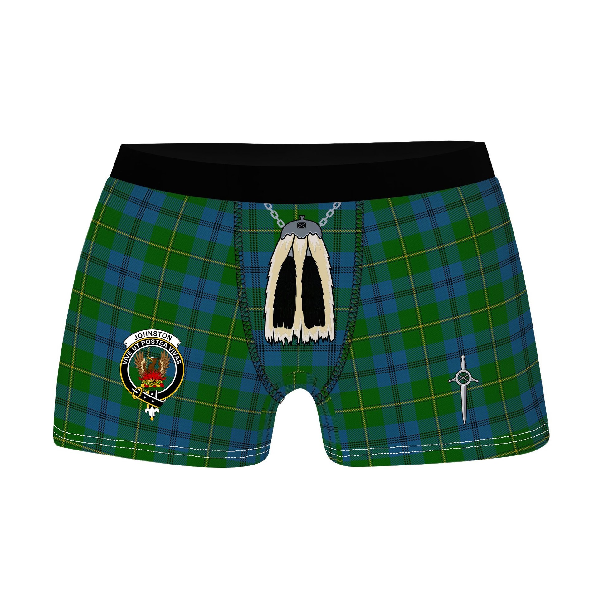 ScotsTee Shop Scottish Johnston Clan Crest Highland Kilt Sporran Tartan Boxer Briefs