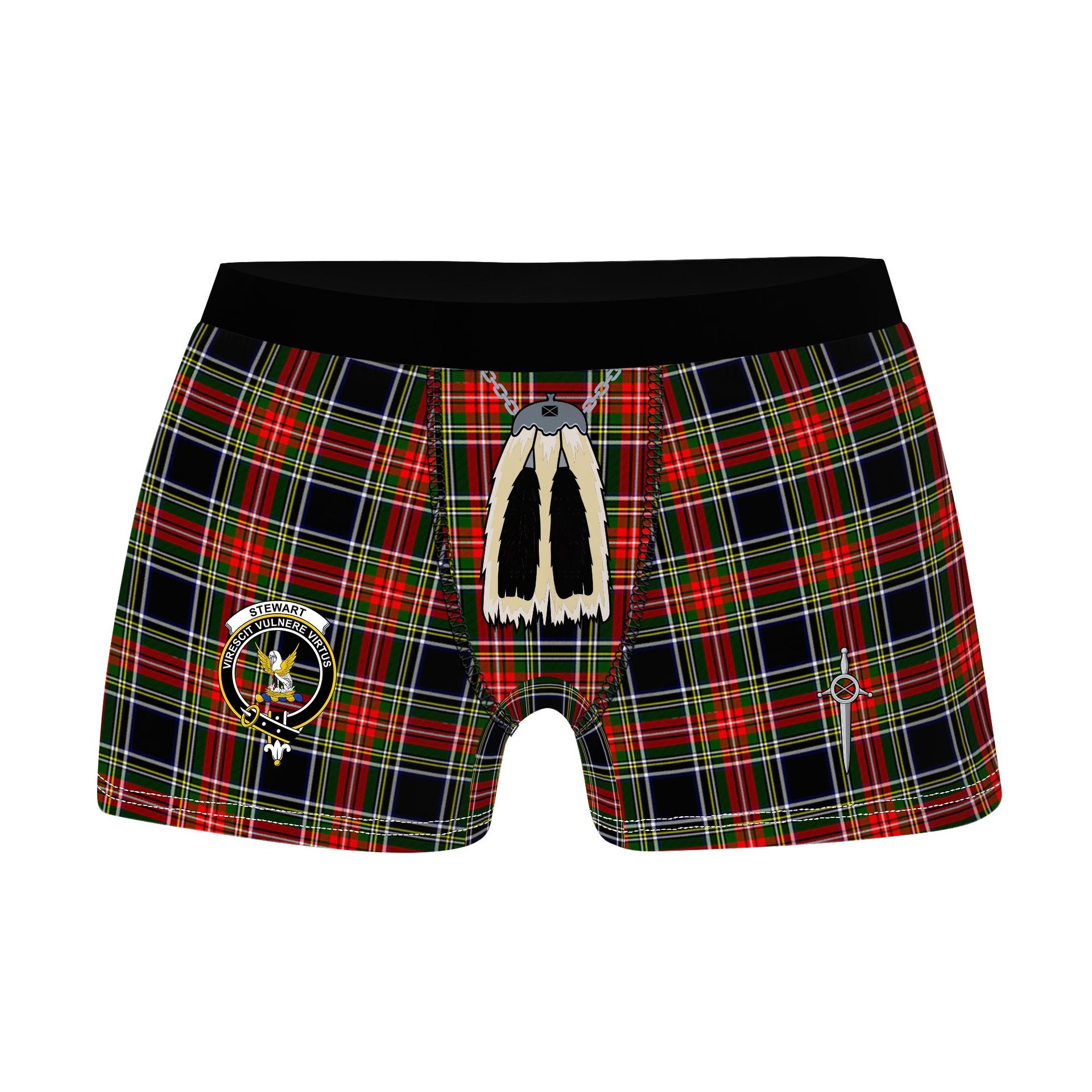 ScotsTee Shop Scottish Stewart High Stewards (Stewart Black) Clan Crest Highland Kilt Sporran Tartan Boxer Briefs