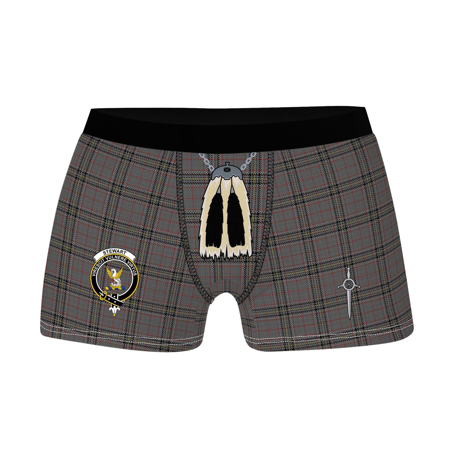 ScotsTee Shop Scottish Stewart Grey Clan Crest Highland Kilt Sporran Tartan Boxer Briefs