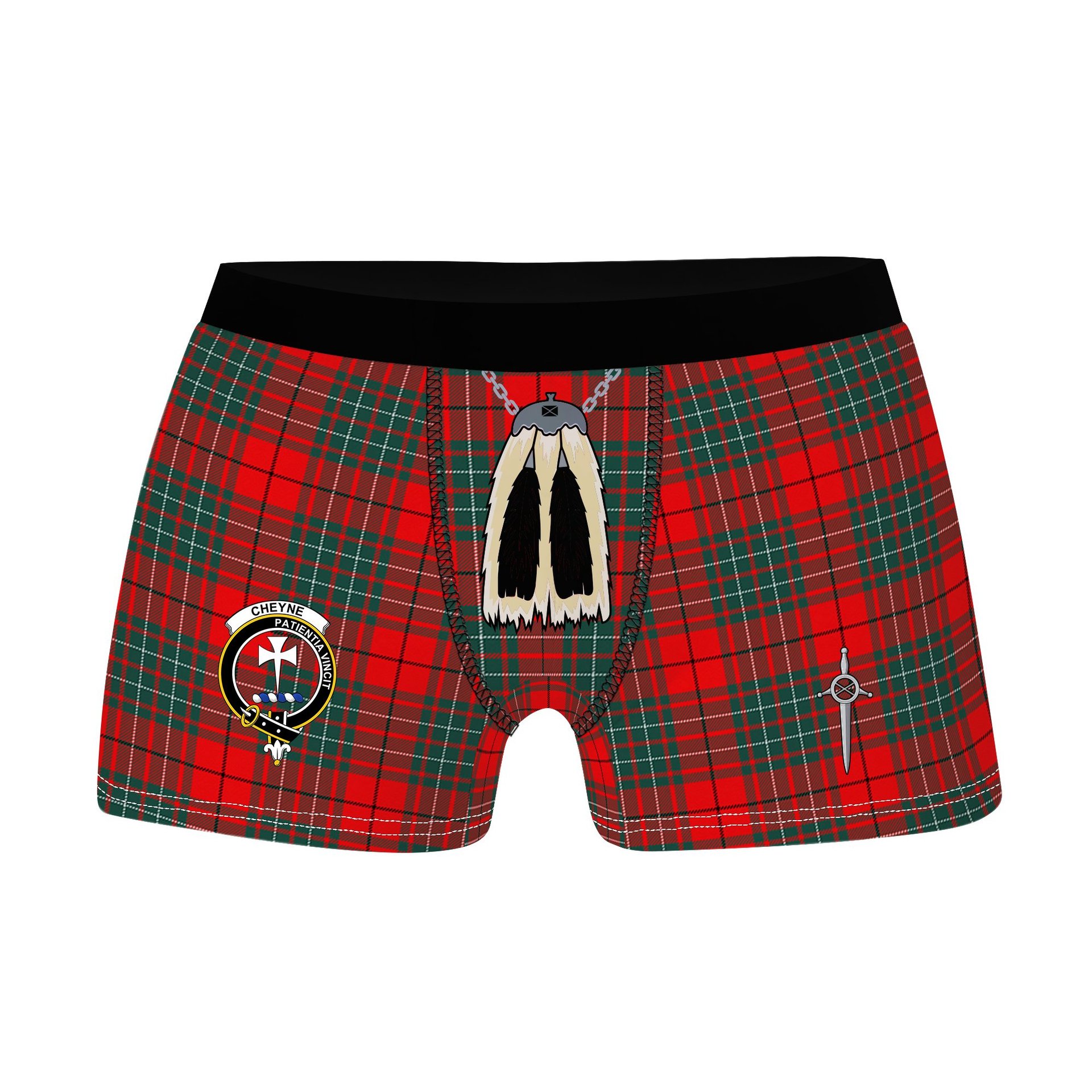 ScotsTee Shop Scottish Cheyne Clan Crest Highland Kilt Sporran Tartan Boxer Briefs