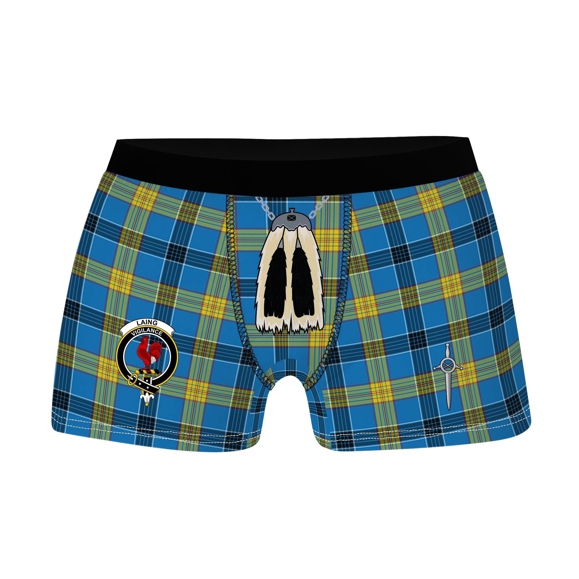 ScotsTee Shop Scottish Laing SC Clan Crest Highland Kilt Sporran Tartan Boxer Briefs