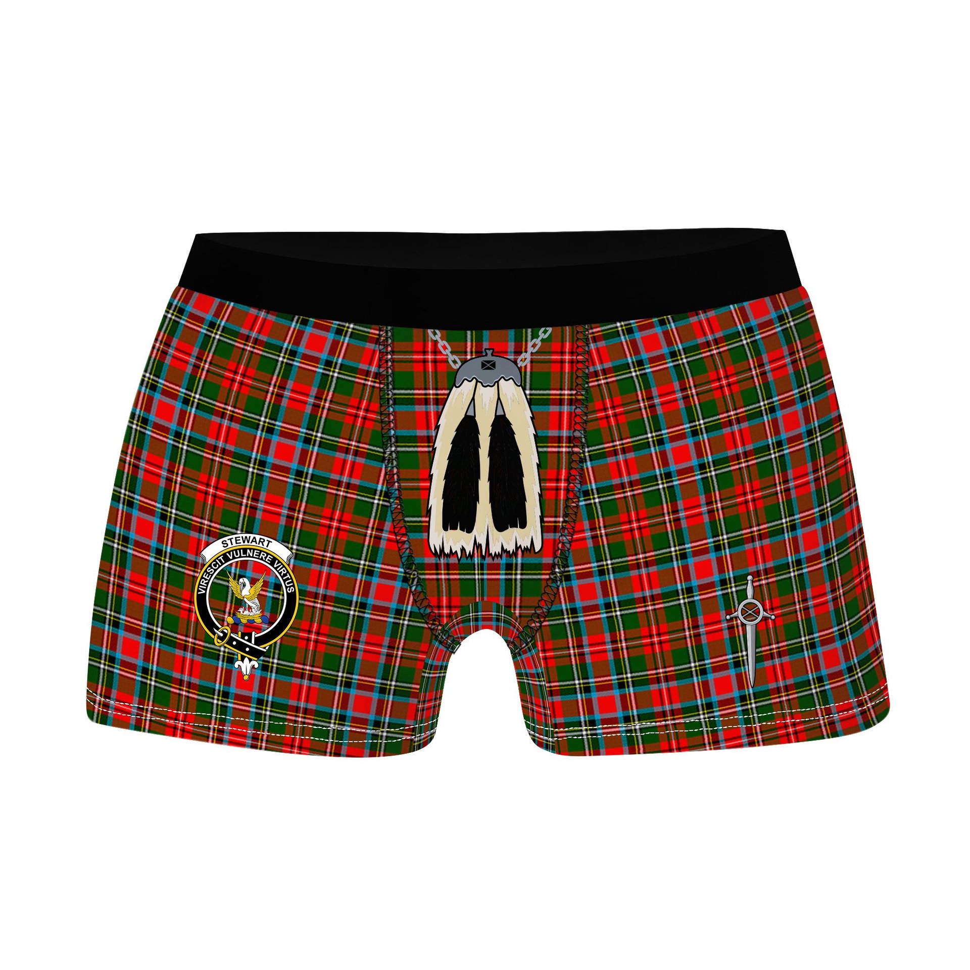 ScotsTee Shop Scottish Stewart Royal Modern Clan Crest Highland Kilt Sporran Tartan Boxer Briefs
