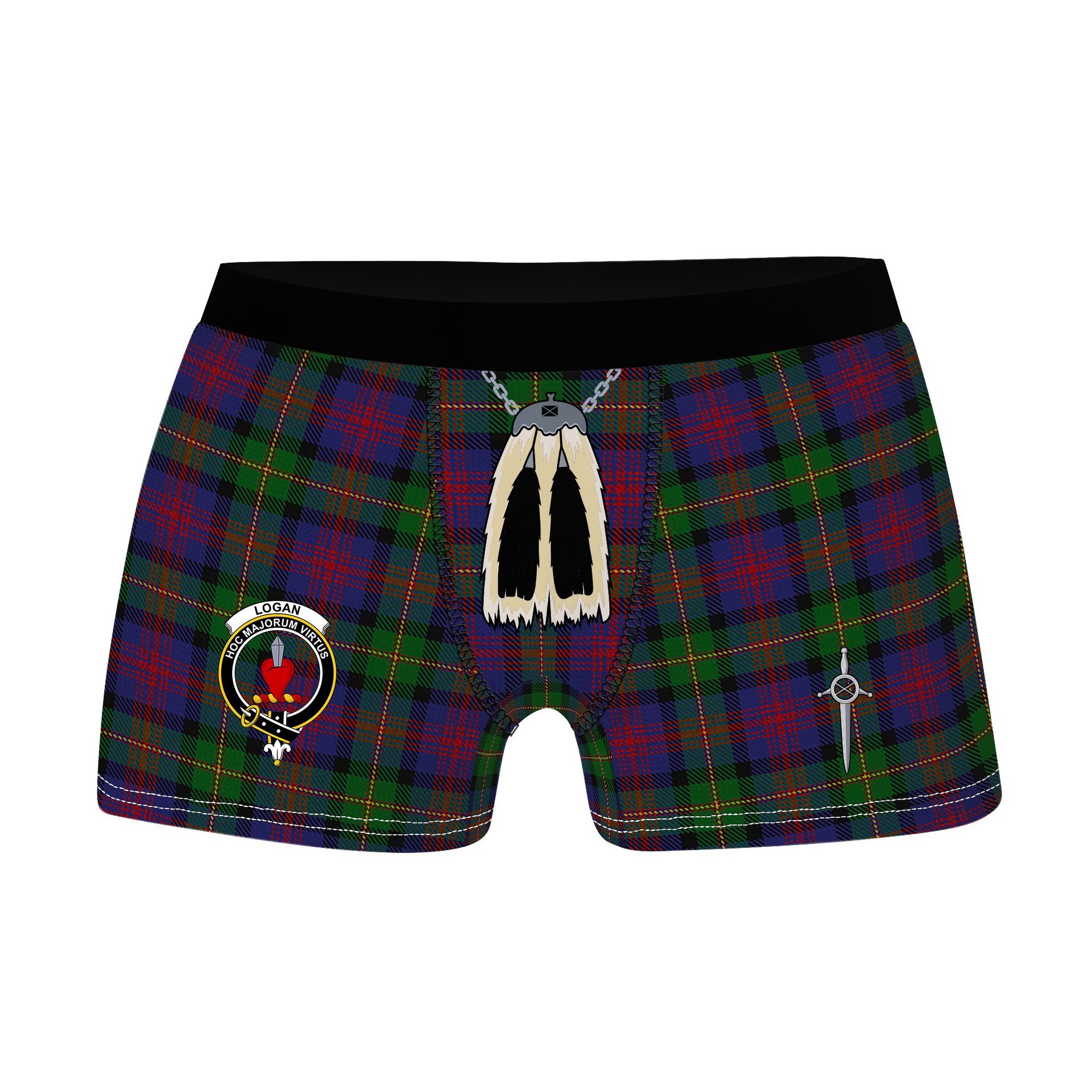 ScotsTee Shop Scottish Logan 1831 Clan Crest Highland Kilt Sporran Tartan Boxer Briefs