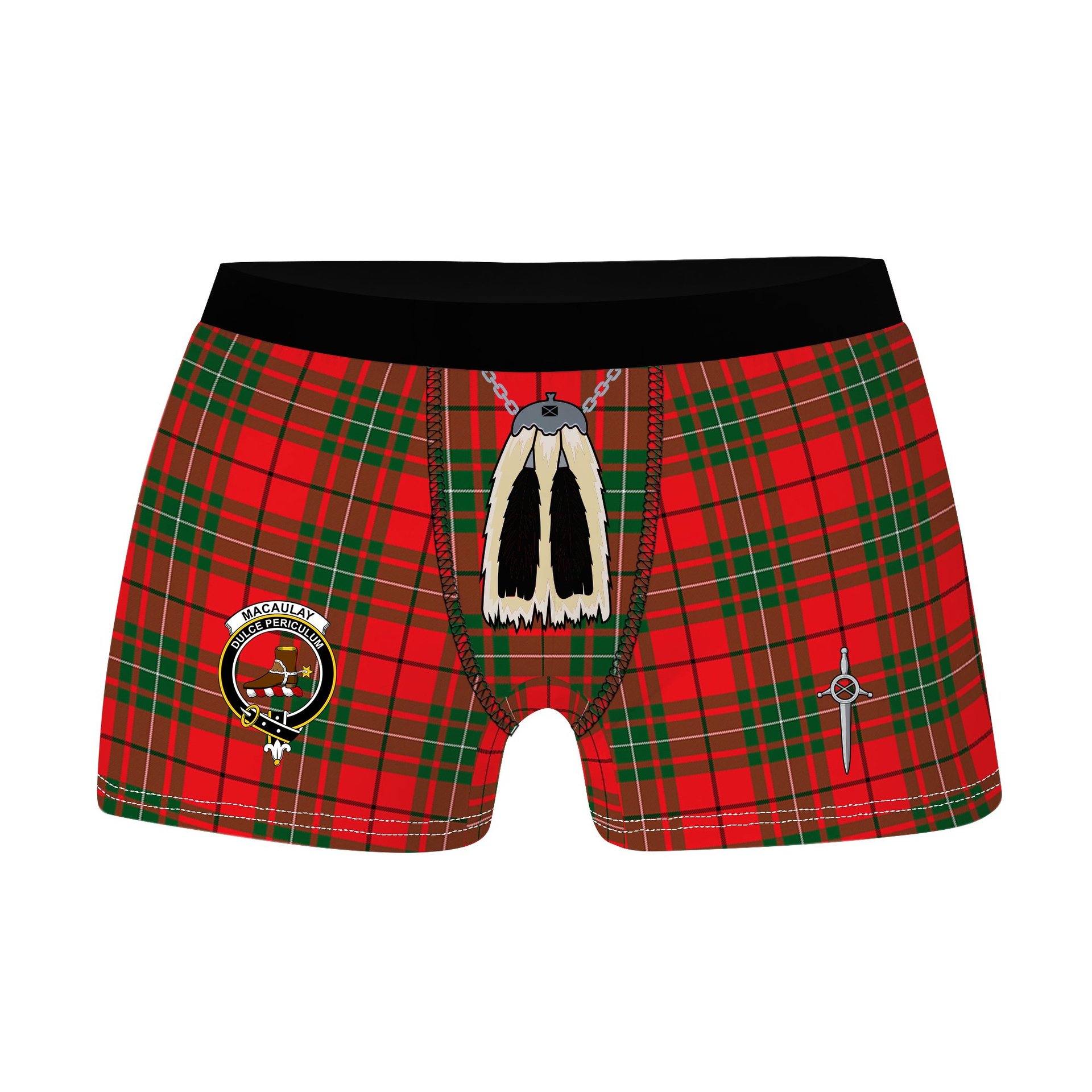 ScotsTee Shop Scottish MacAulay Modern Clan Crest Highland Kilt Sporran Tartan Boxer Briefs