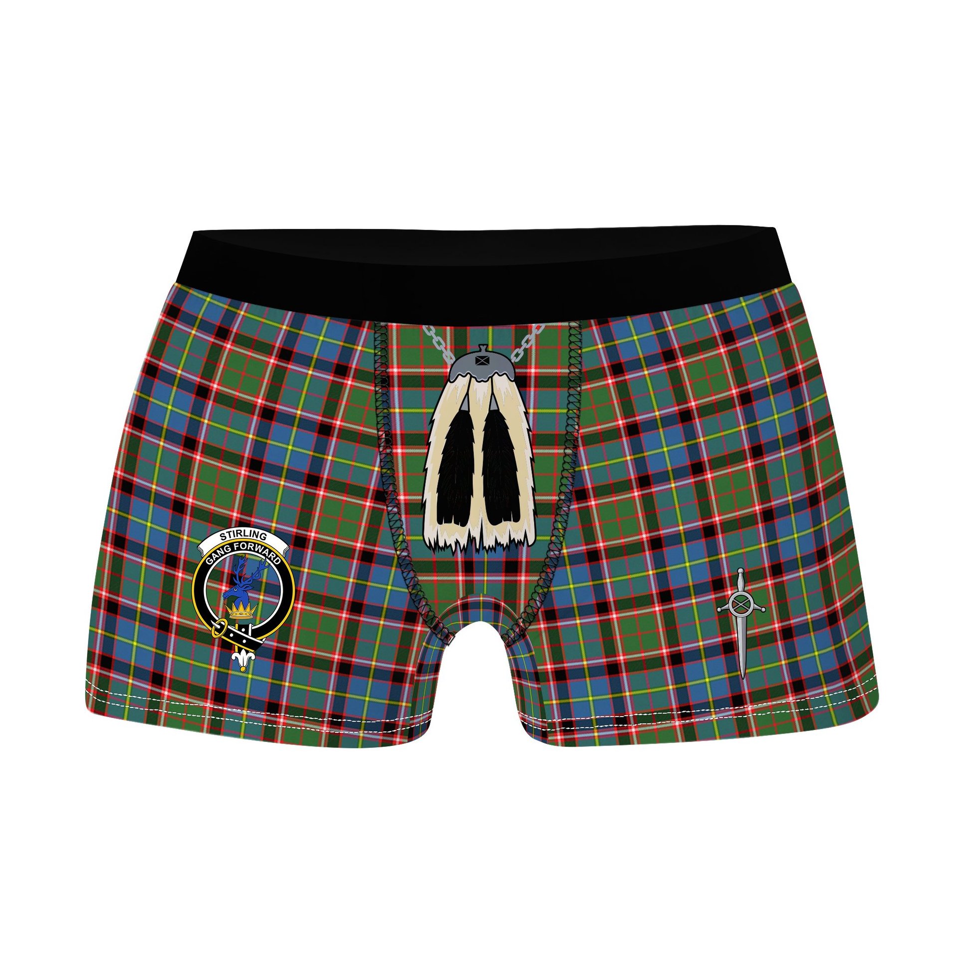 ScotsTee Shop Scottish Stirling SC Clan Crest Highland Kilt Sporran Tartan Boxer Briefs