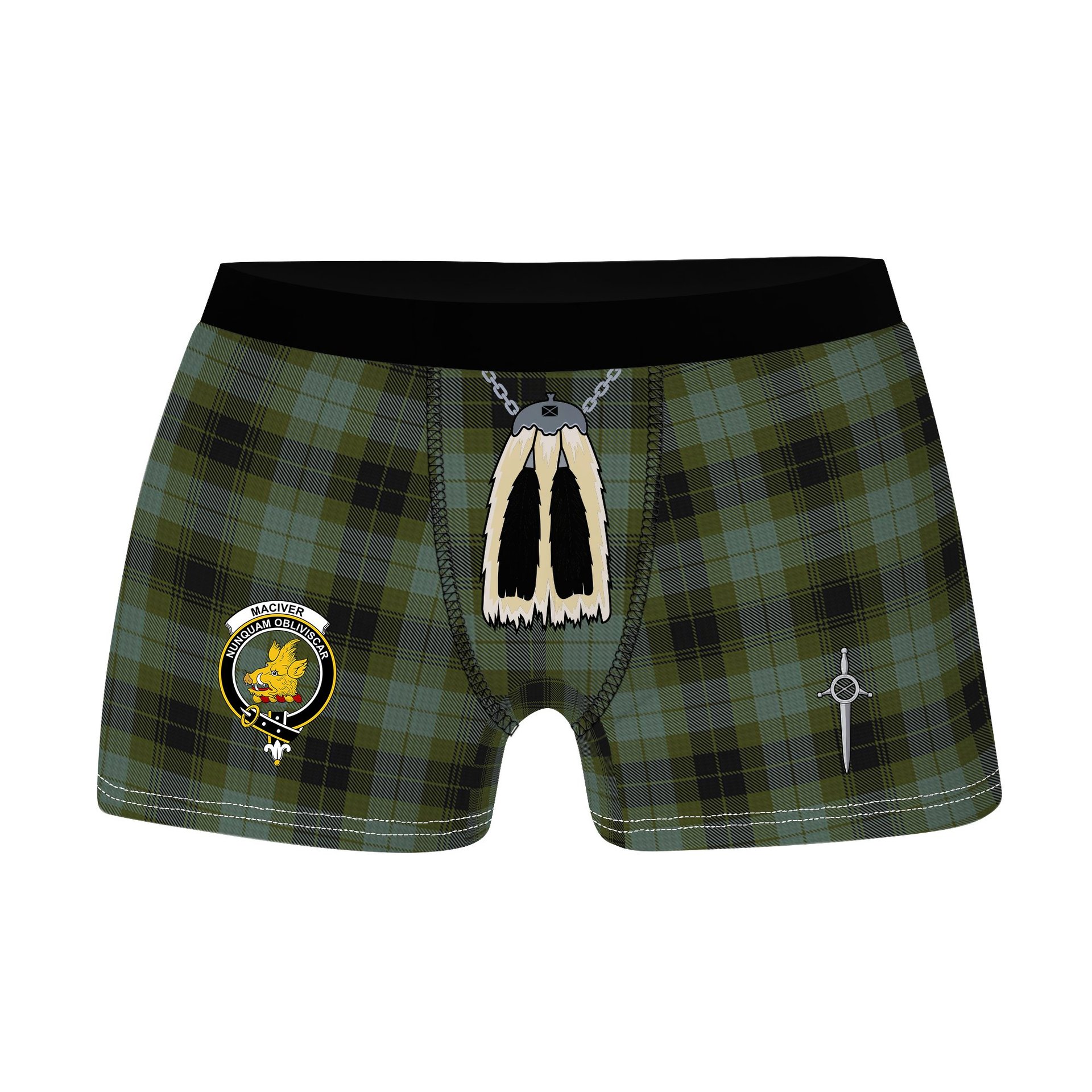ScotsTee Shop Scottish MacIver Family Clan Crest Highland Kilt Sporran Tartan Boxer Briefs