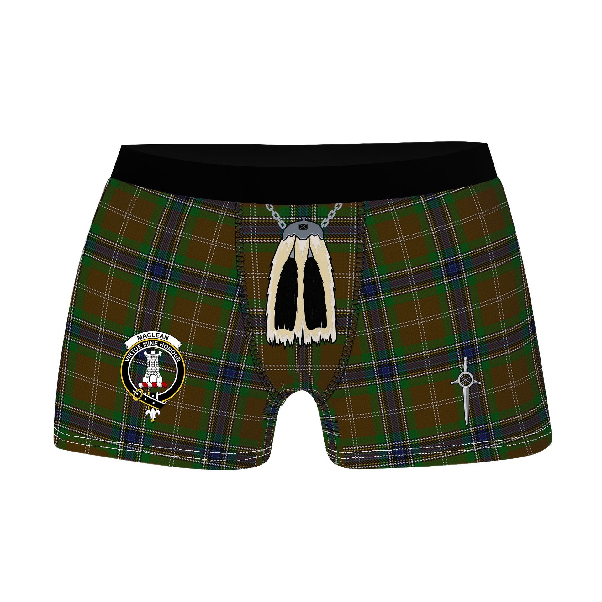 ScotsTee Shop Scottish MacLean of Kingairloch Clan Crest Highland Kilt Sporran Tartan Boxer Briefs