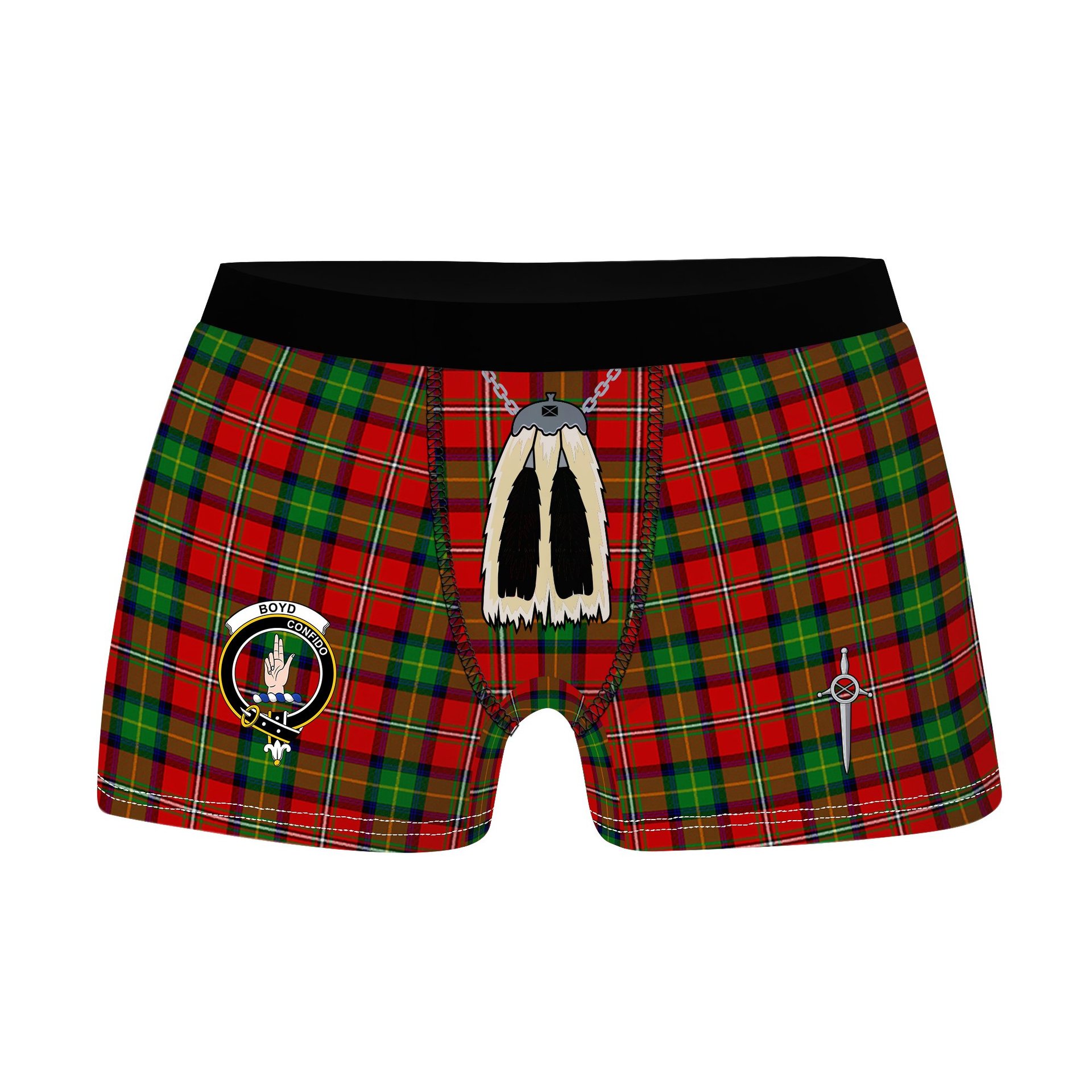 ScotsTee Shop Scottish Boyd Modern Clan Crest Highland Kilt Sporran Tartan Boxer Briefs