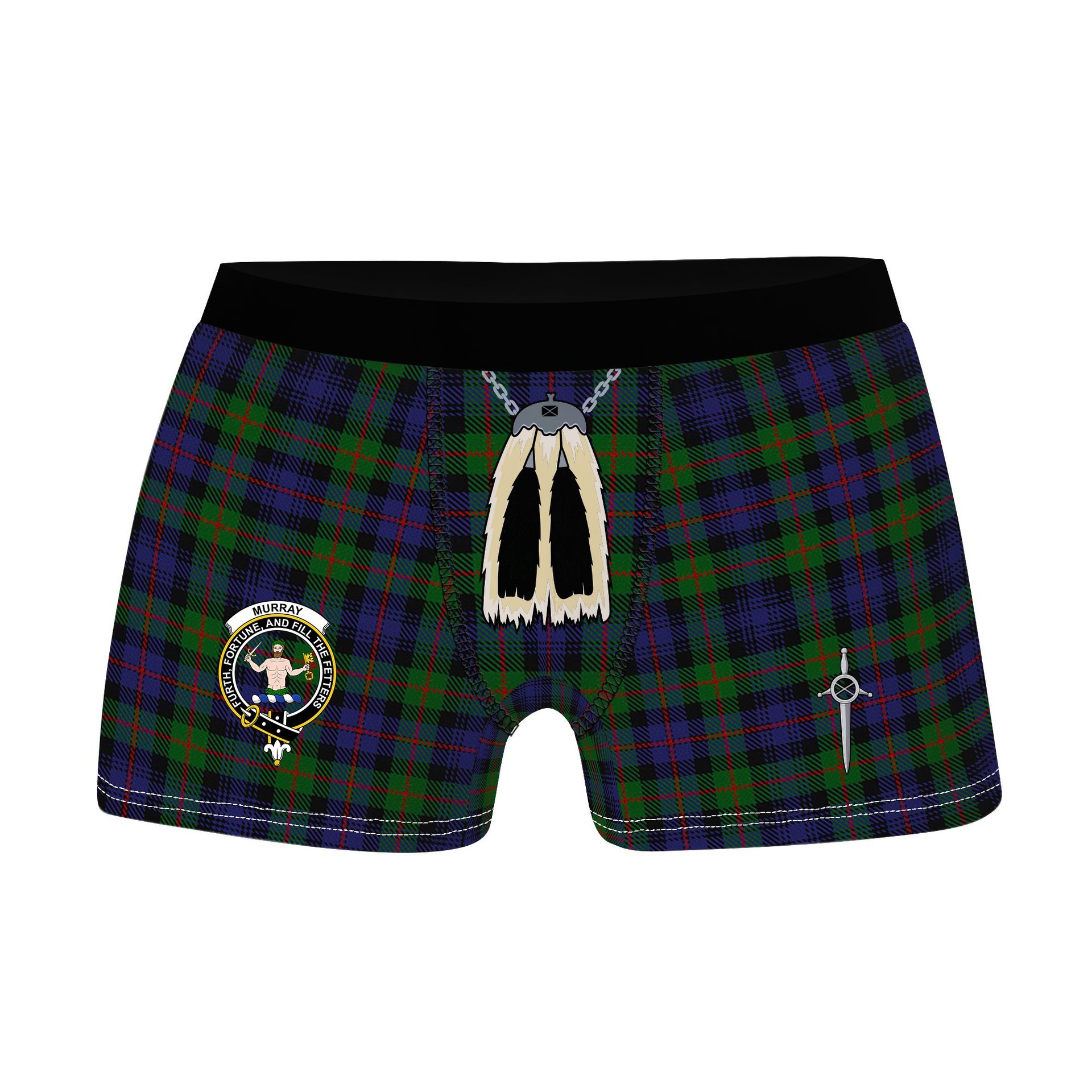 ScotsTee Shop Scottish Murray of Atholl Clan Crest Highland Kilt Sporran Tartan Boxer Briefs
