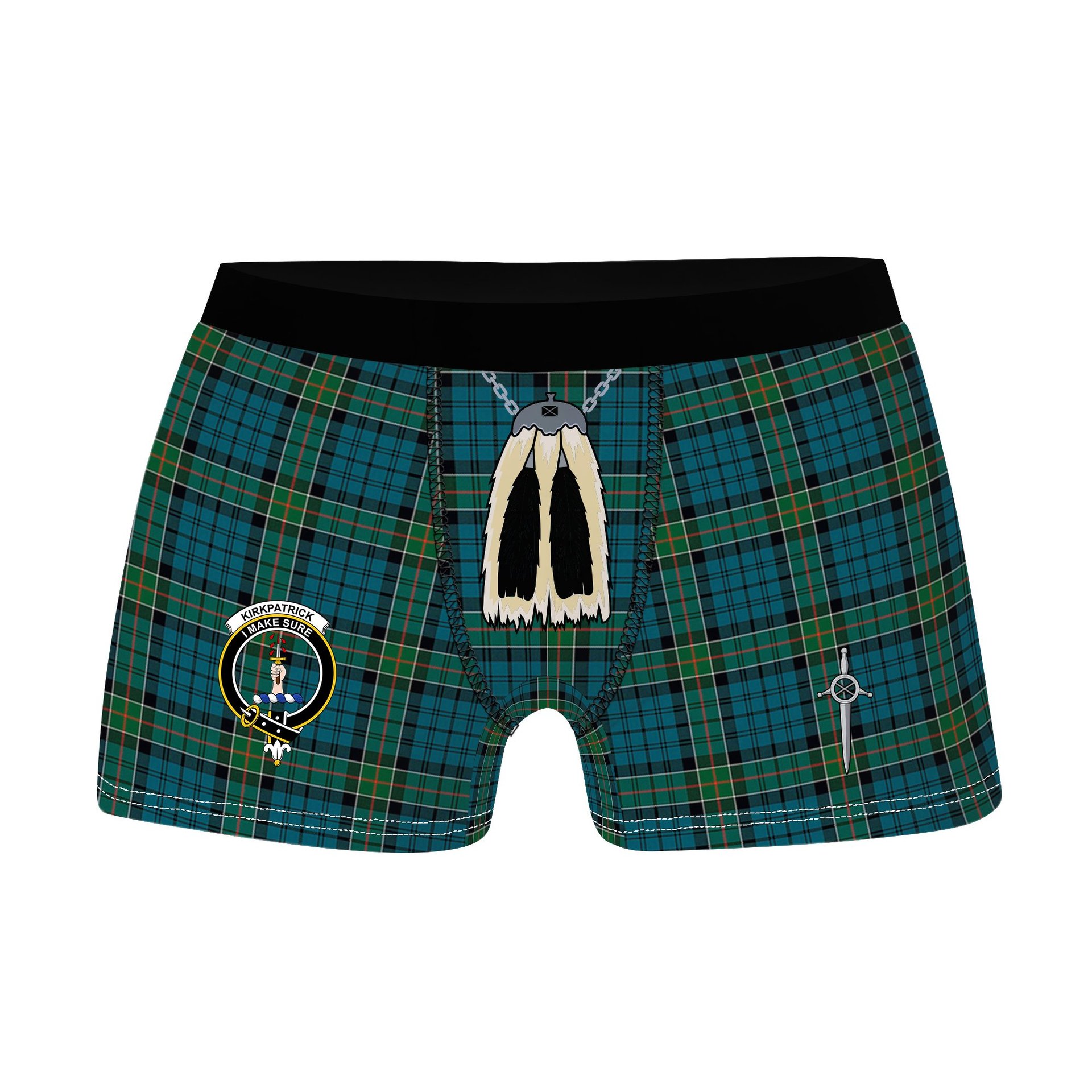 ScotsTee Shop Scottish Kirkpatrick Clan Crest Highland Kilt Sporran Tartan Boxer Briefs