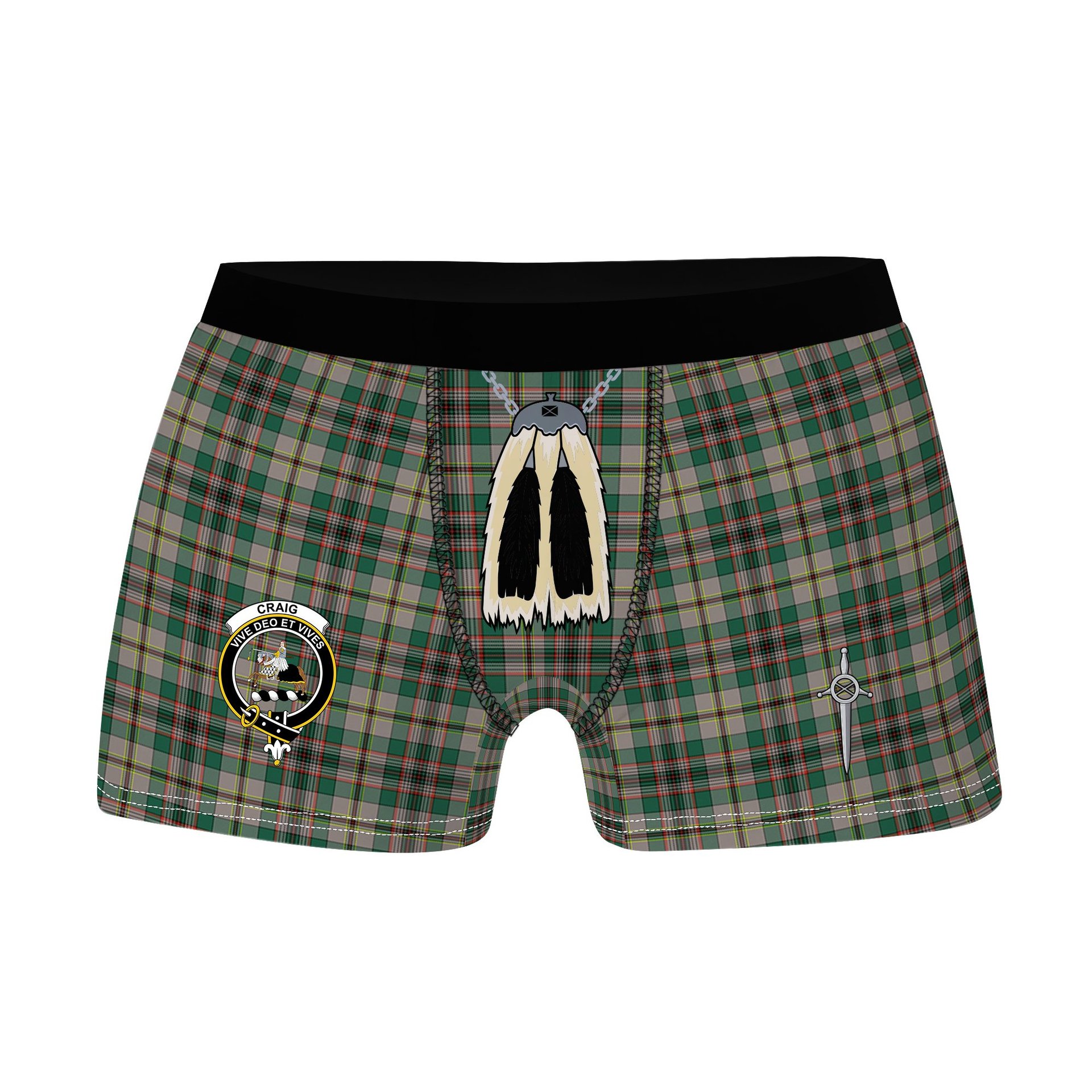 ScotsTee Shop Scottish Craig Ancient Clan Crest Highland Kilt Sporran Tartan Boxer Briefs