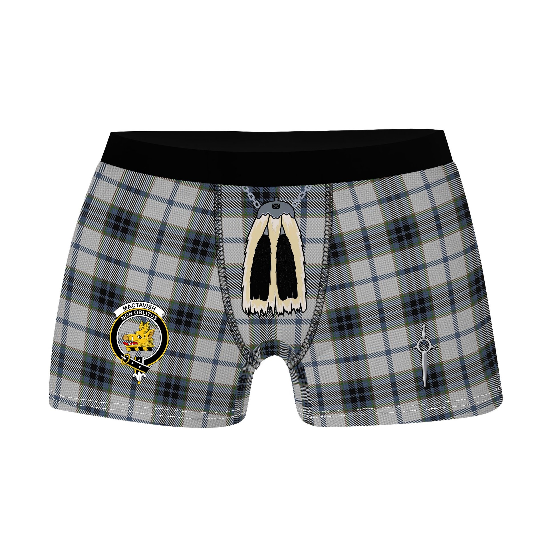 ScotsTee Shop Scottish MacTavish of Dunardry Dress Clan Crest Highland Kilt Sporran Tartan Boxer Briefs