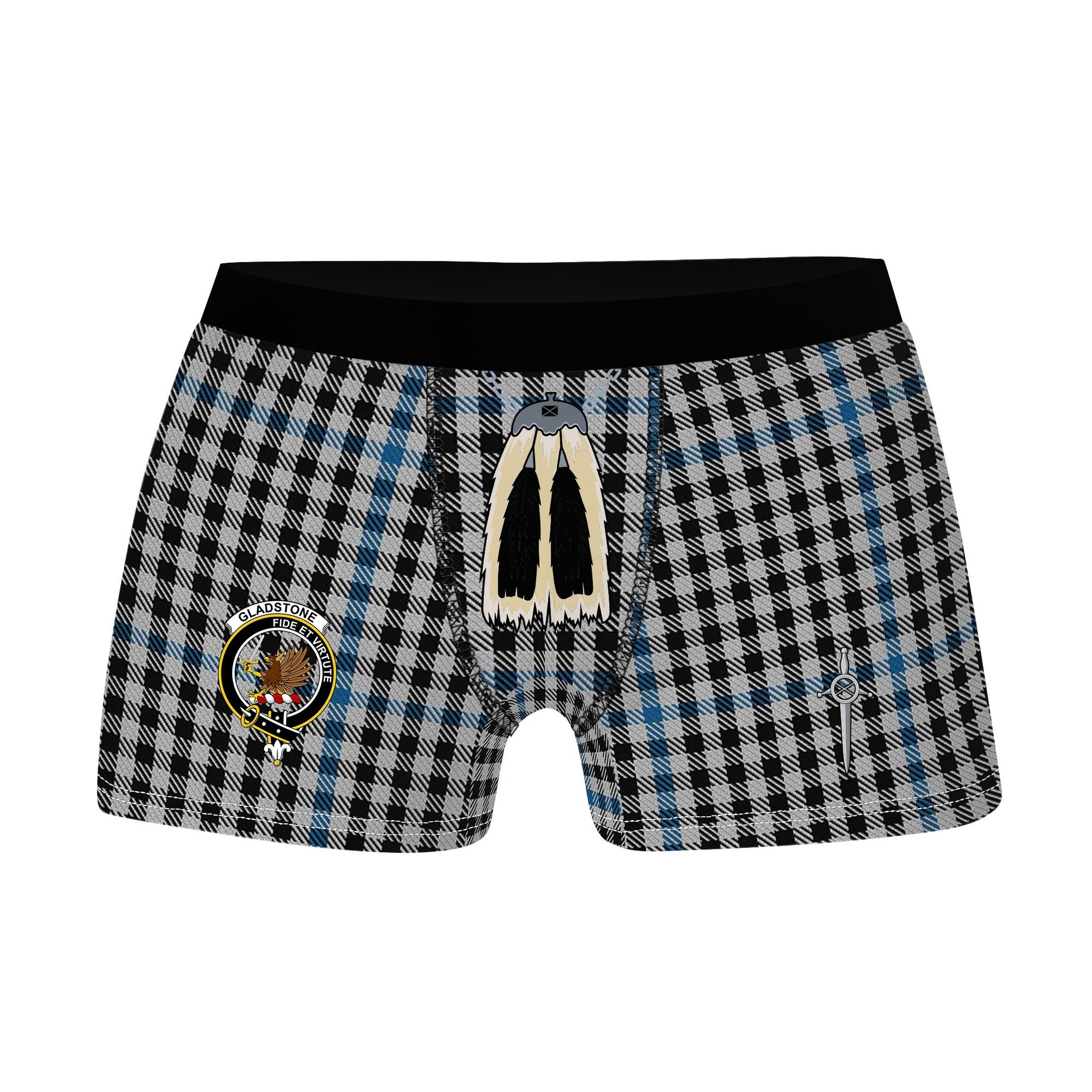 ScotsTee Shop Scottish Gladstone Clan Crest Highland Kilt Sporran Tartan Boxer Briefs