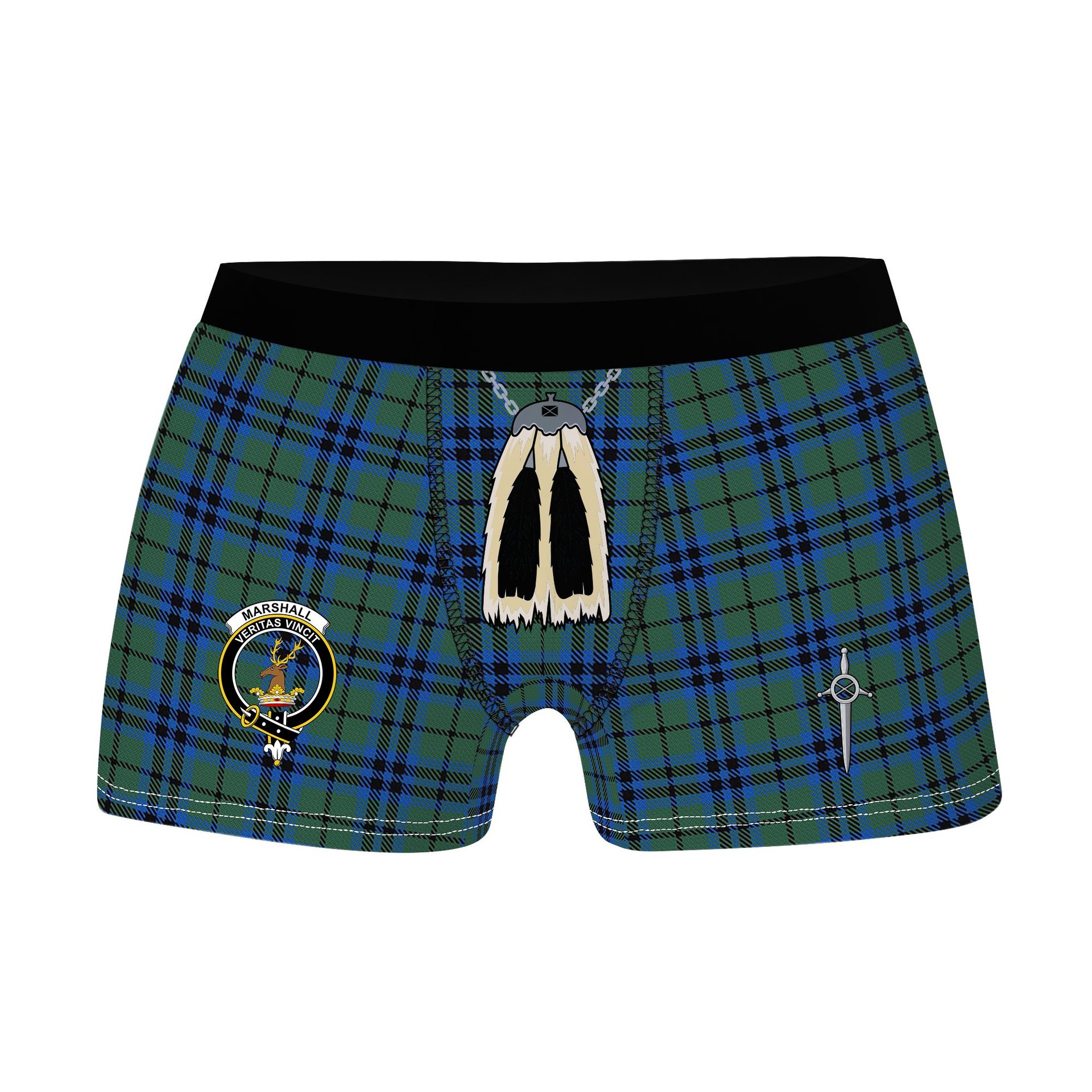 ScotsTee Shop Scottish Marshall Clan Crest Highland Kilt Sporran Tartan Boxer Briefs