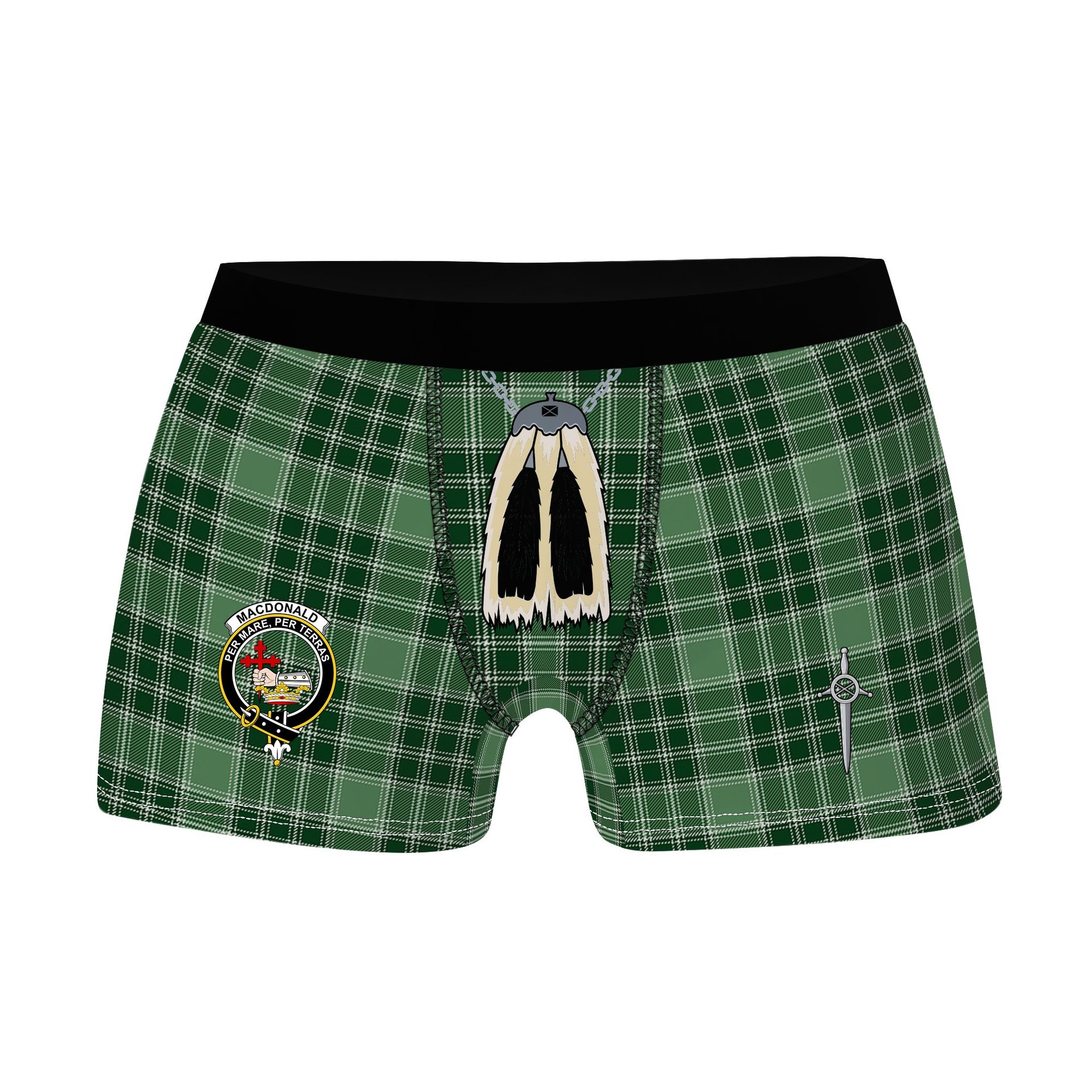 ScotsTee Shop Scottish MacDonald Lord of the Isles Hunting SC Clan Crest Highland Kilt Sporran Tartan Boxer Briefs
