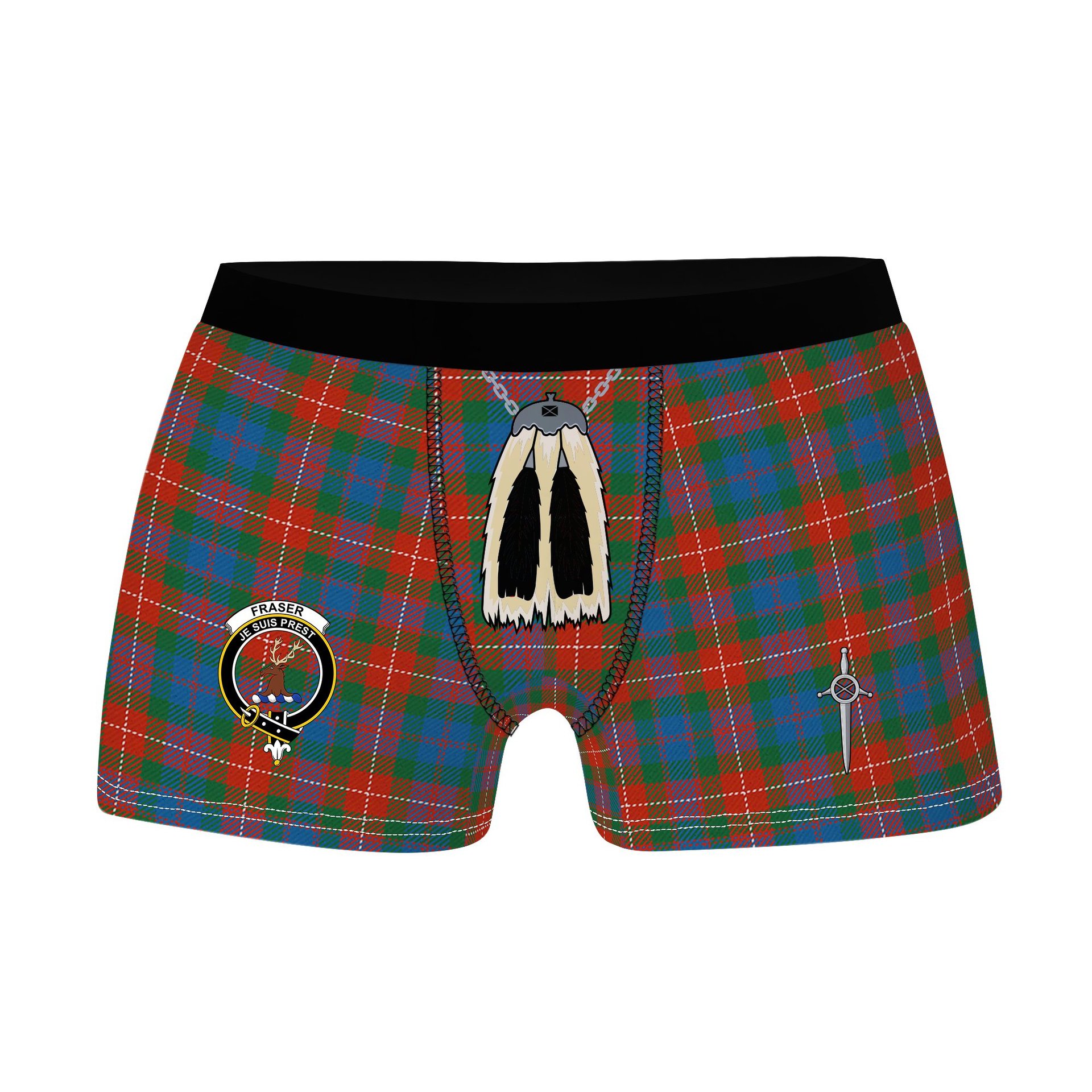 ScotsTee Shop Scottish Fraser of Lovat Ancient Clan Crest Highland Kilt Sporran Tartan Boxer Briefs