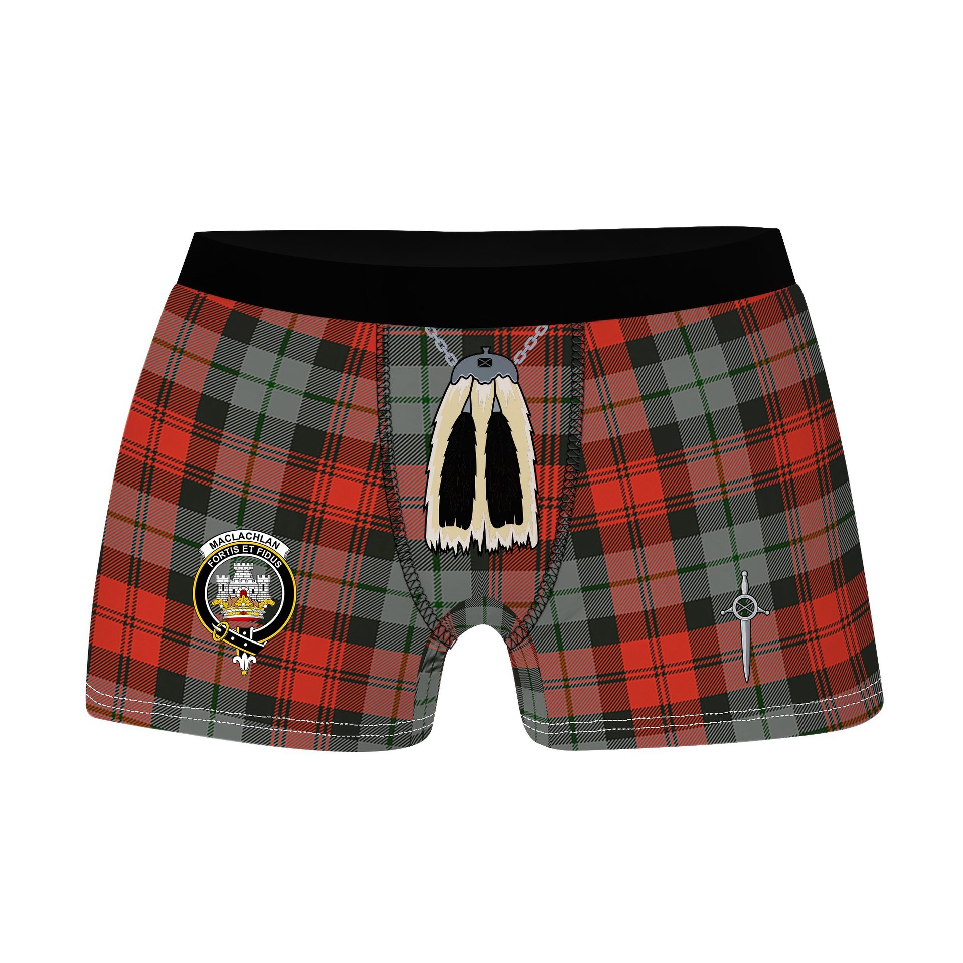 ScotsTee Shop Scottish MacLachlan Weathered Clan Crest Highland Kilt Sporran Tartan Boxer Briefs