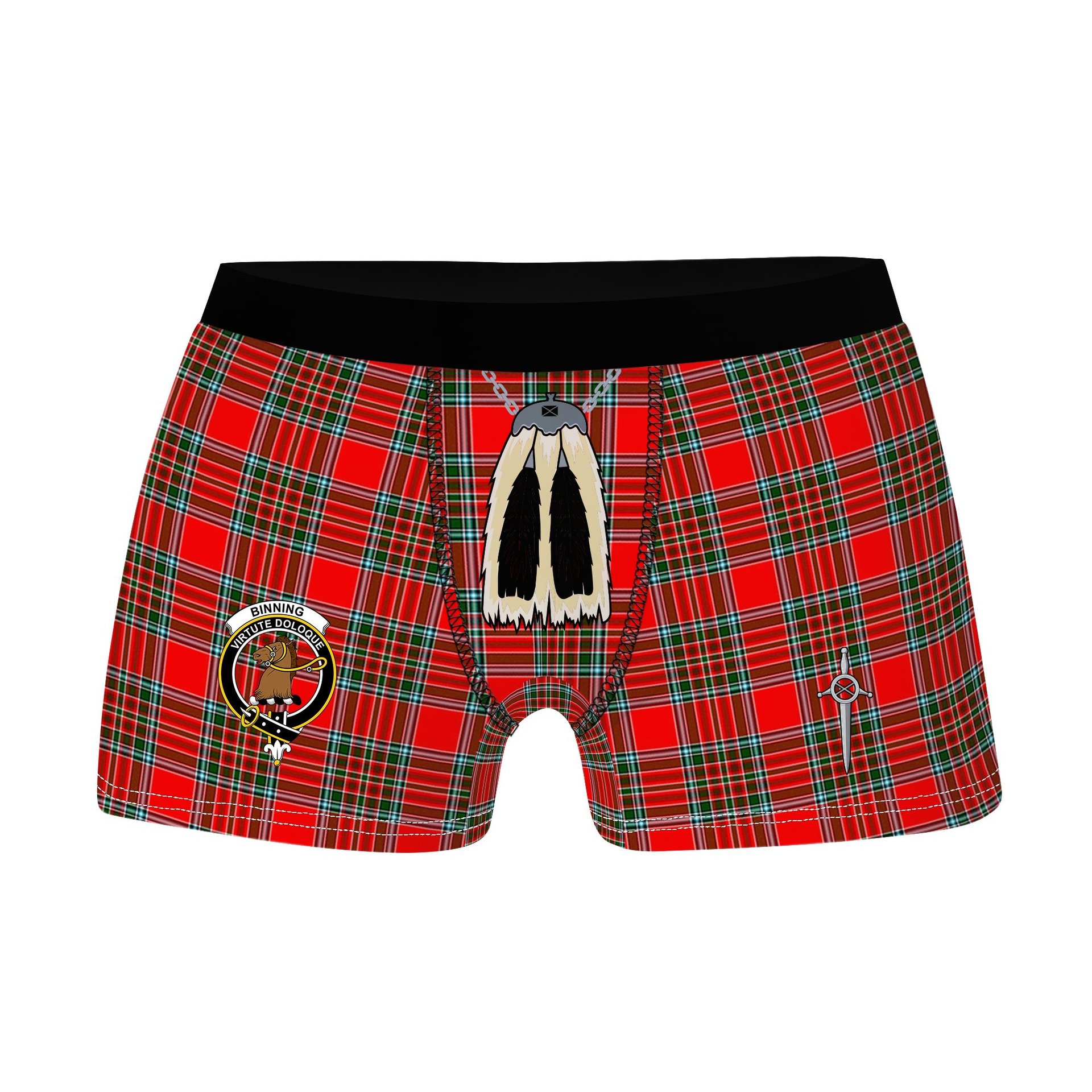 ScotsTee Shop Scottish Binning Clan Crest Highland Kilt Sporran Tartan Boxer Briefs