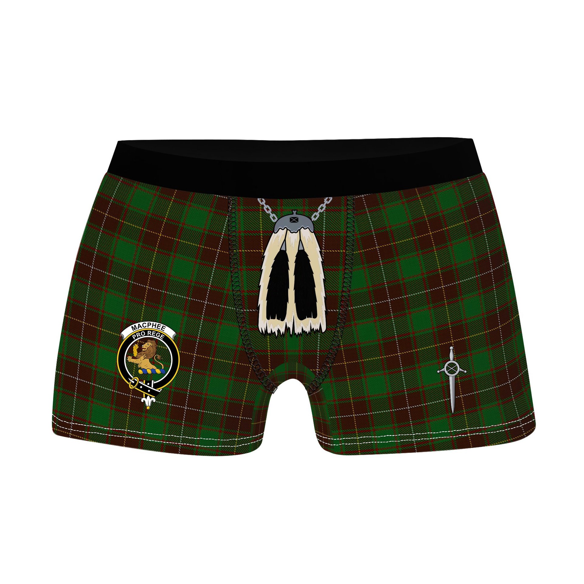 ScotsTee Shop Scottish MacPhee Hunting Clan Crest Highland Kilt Sporran Tartan Boxer Briefs