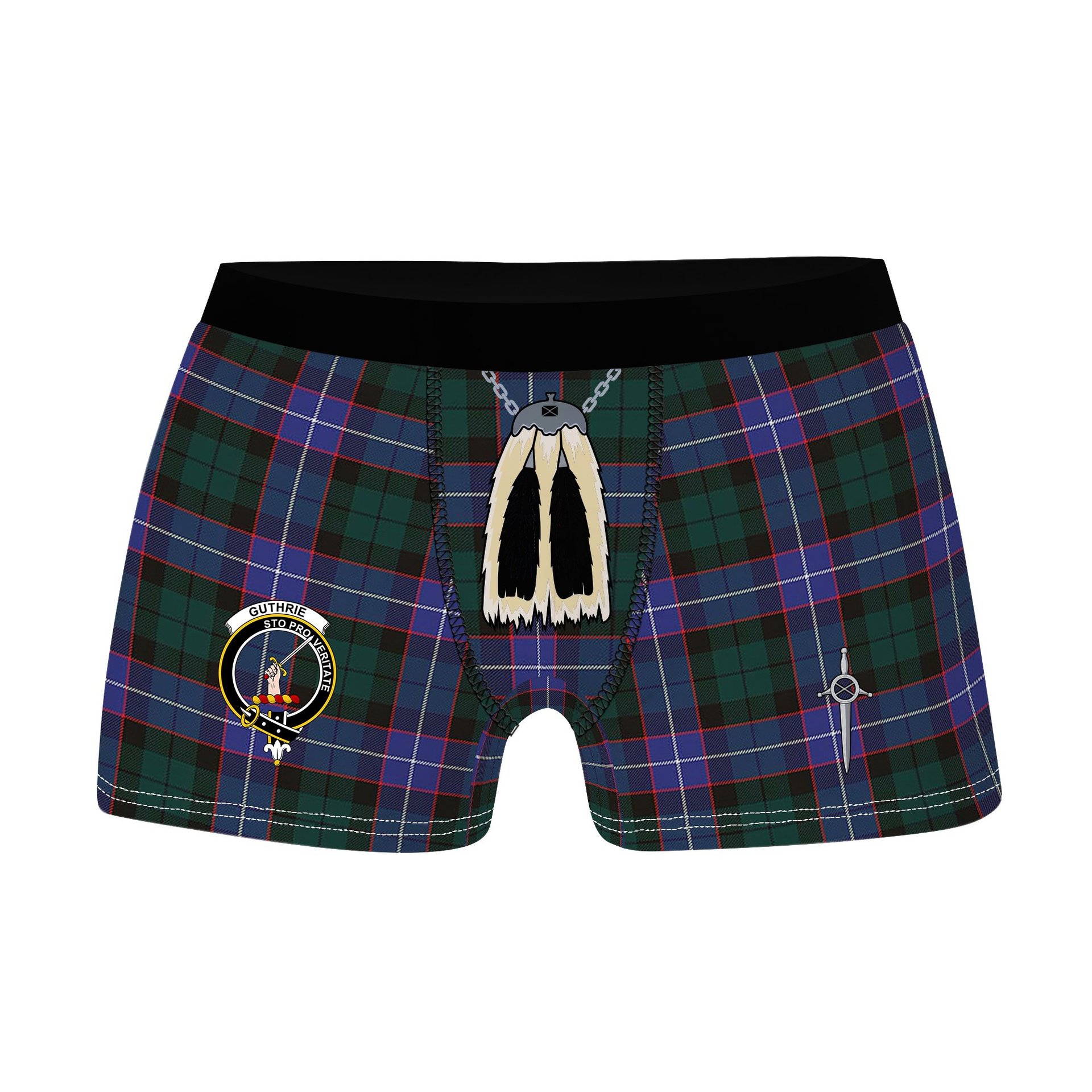 ScotsTee Shop Scottish Guthrie Modern Clan Crest Highland Kilt Sporran Tartan Boxer Briefs