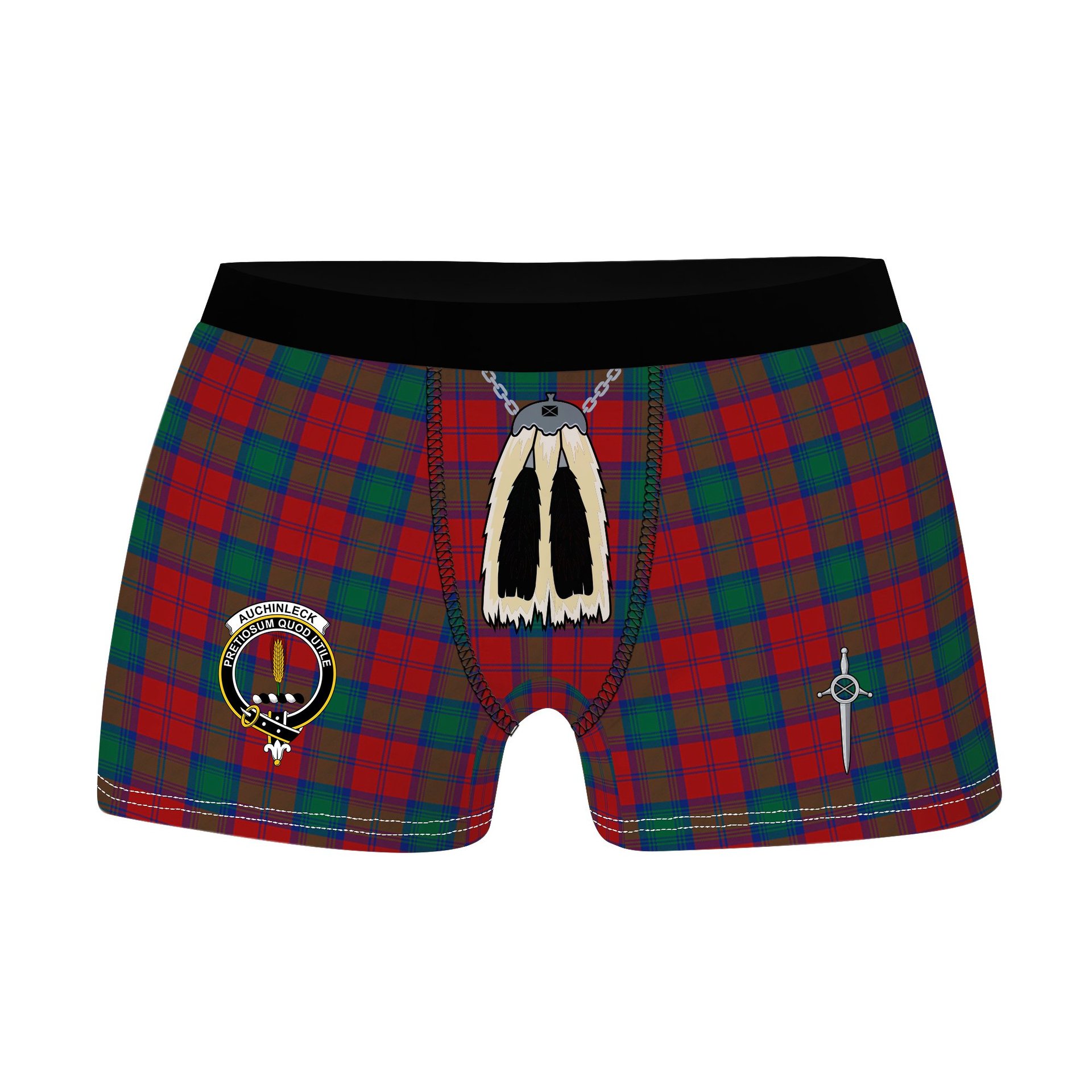 ScotsTee Shop Scottish Auchinleck Clan Crest Highland Kilt Sporran Tartan Boxer Briefs