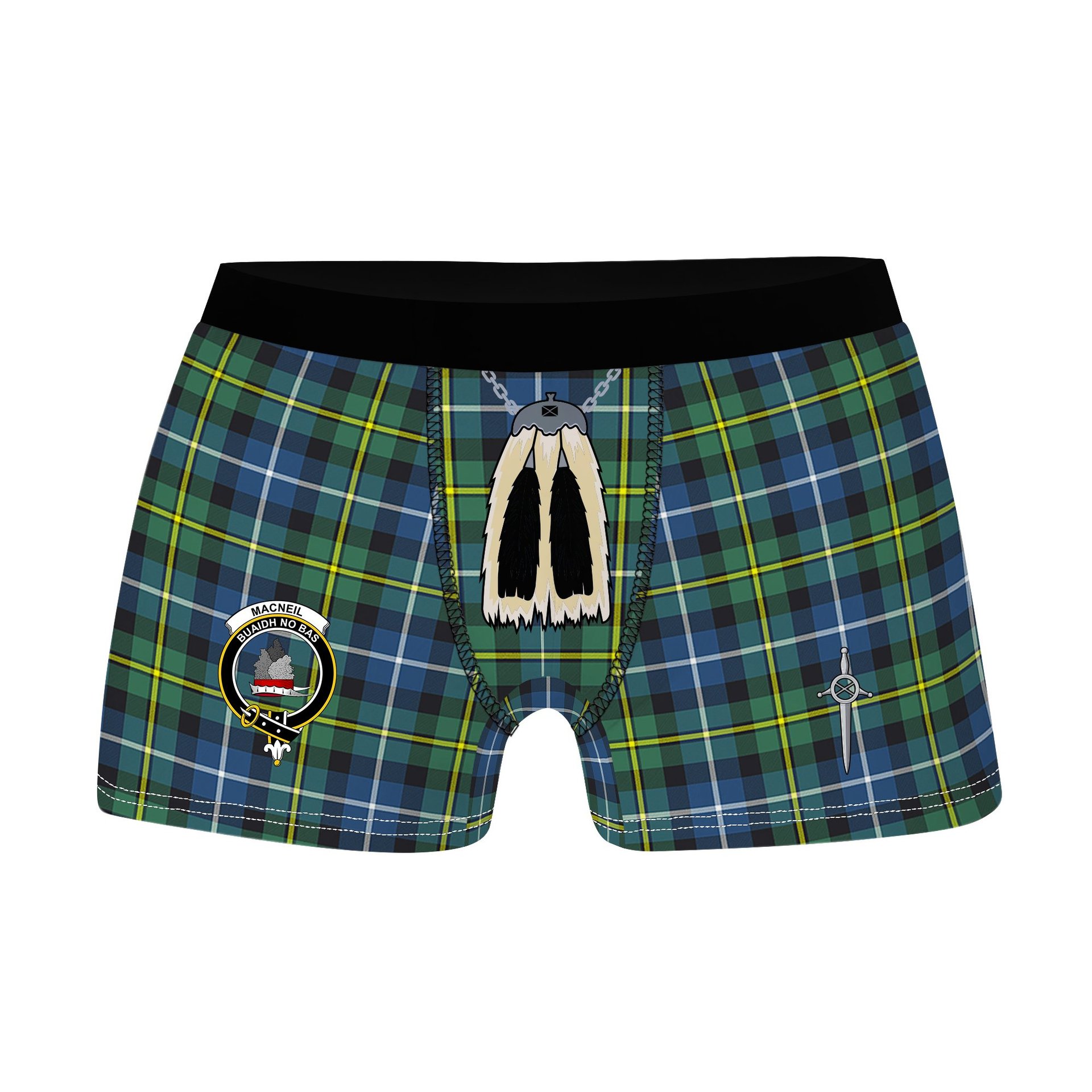 ScotsTee Shop Scottish MacNeill Of Barra Ancient Clan Crest Highland Kilt Sporran Tartan Boxer Briefs