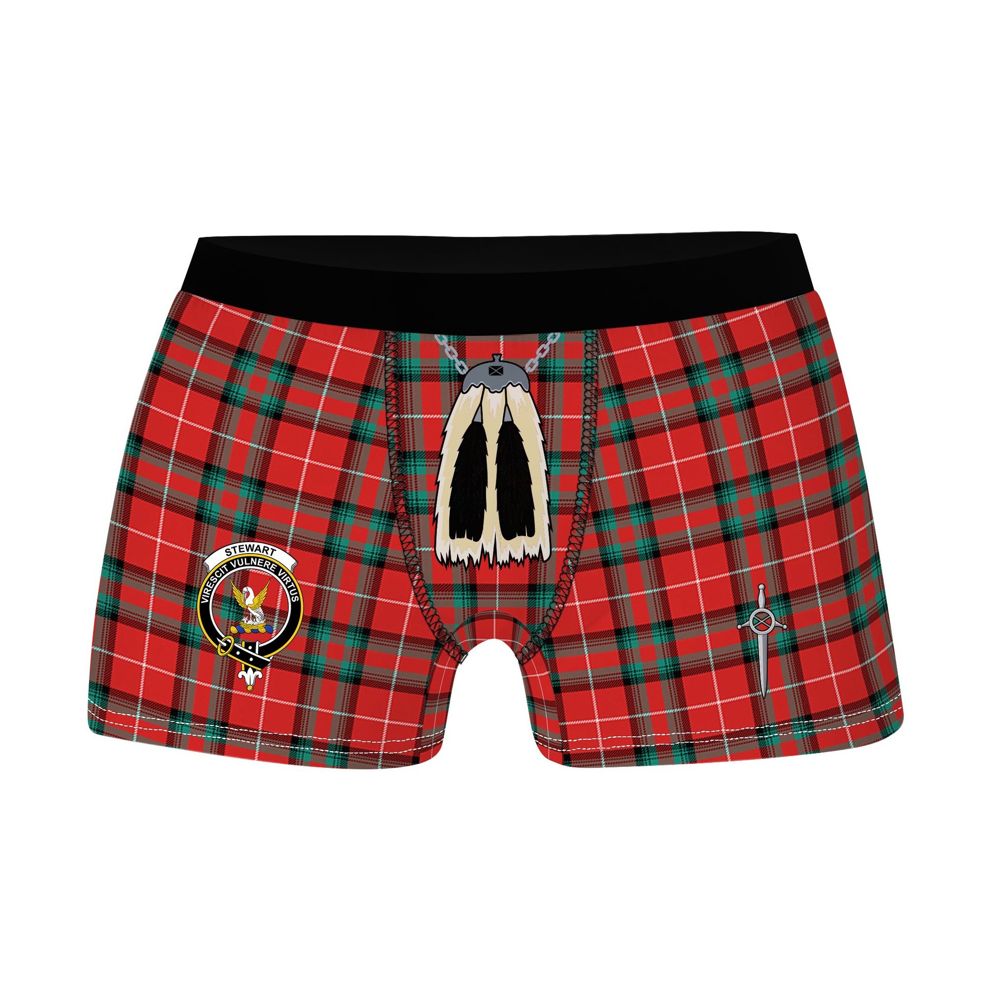 ScotsTee Shop Scottish Stewart Stuart of Bute Clan Crest Highland Kilt Sporran Tartan Boxer Briefs