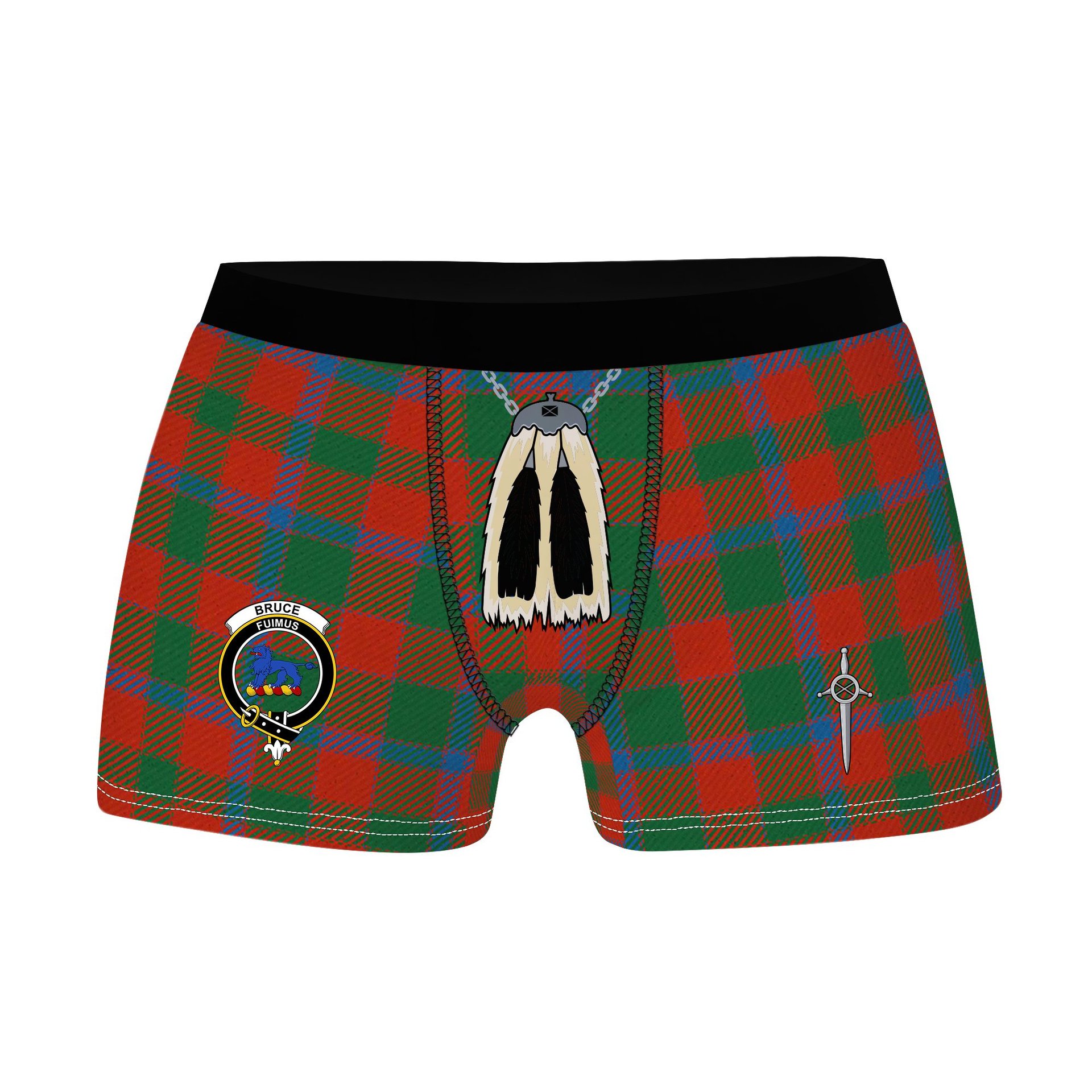 ScotsTee Shop Scottish Bruce Old Ancient Clan Crest Highland Kilt Sporran Tartan Boxer Briefs