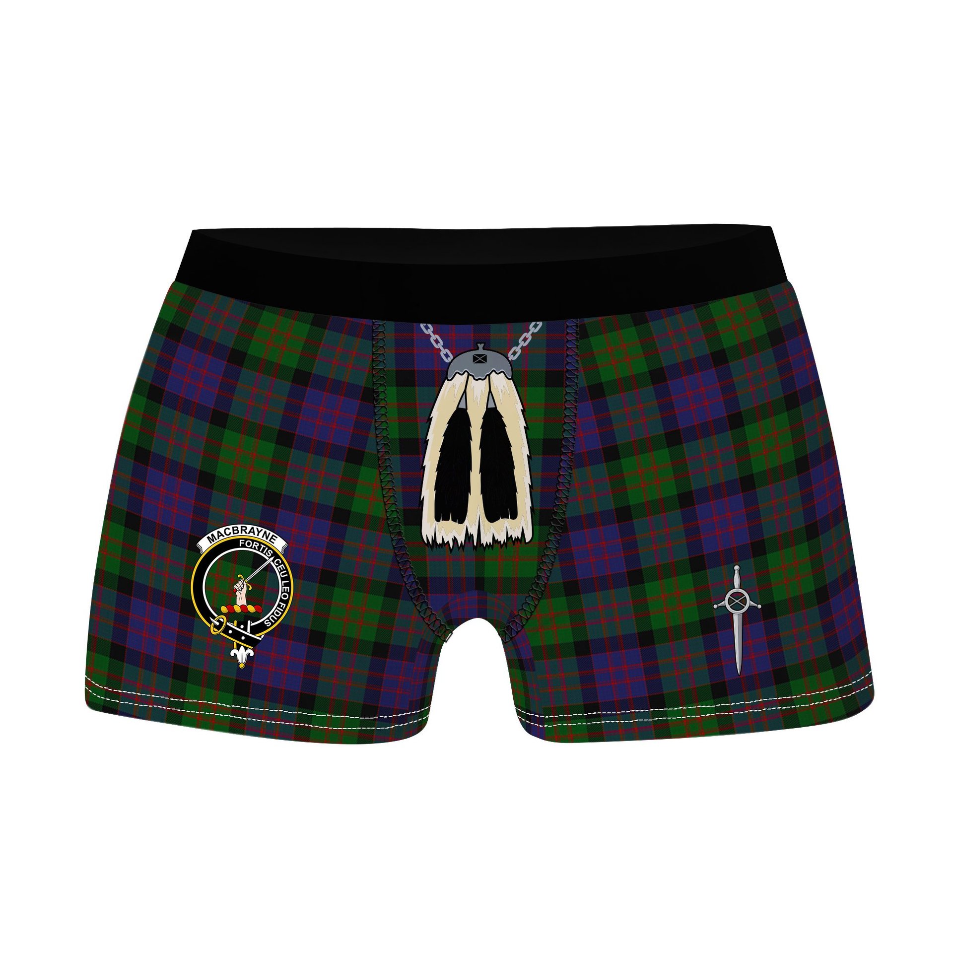 ScotsTee Shop Scottish MacBrayne Clan Crest Highland Kilt Sporran Tartan Boxer Briefs