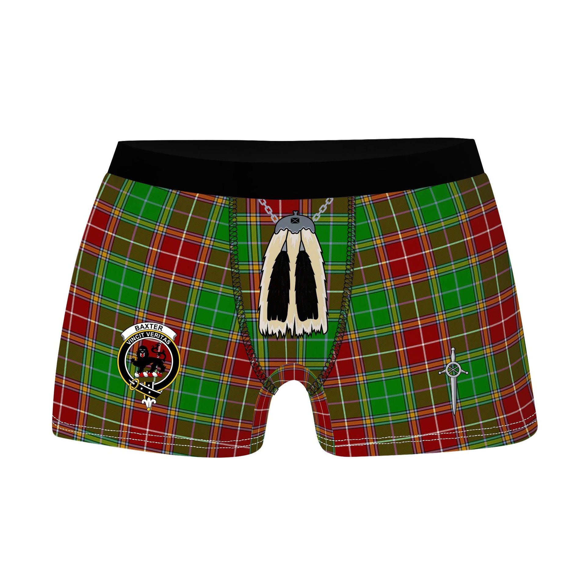 ScotsTee Shop Scottish Baxter Modern Clan Crest Highland Kilt Sporran Tartan Boxer Briefs