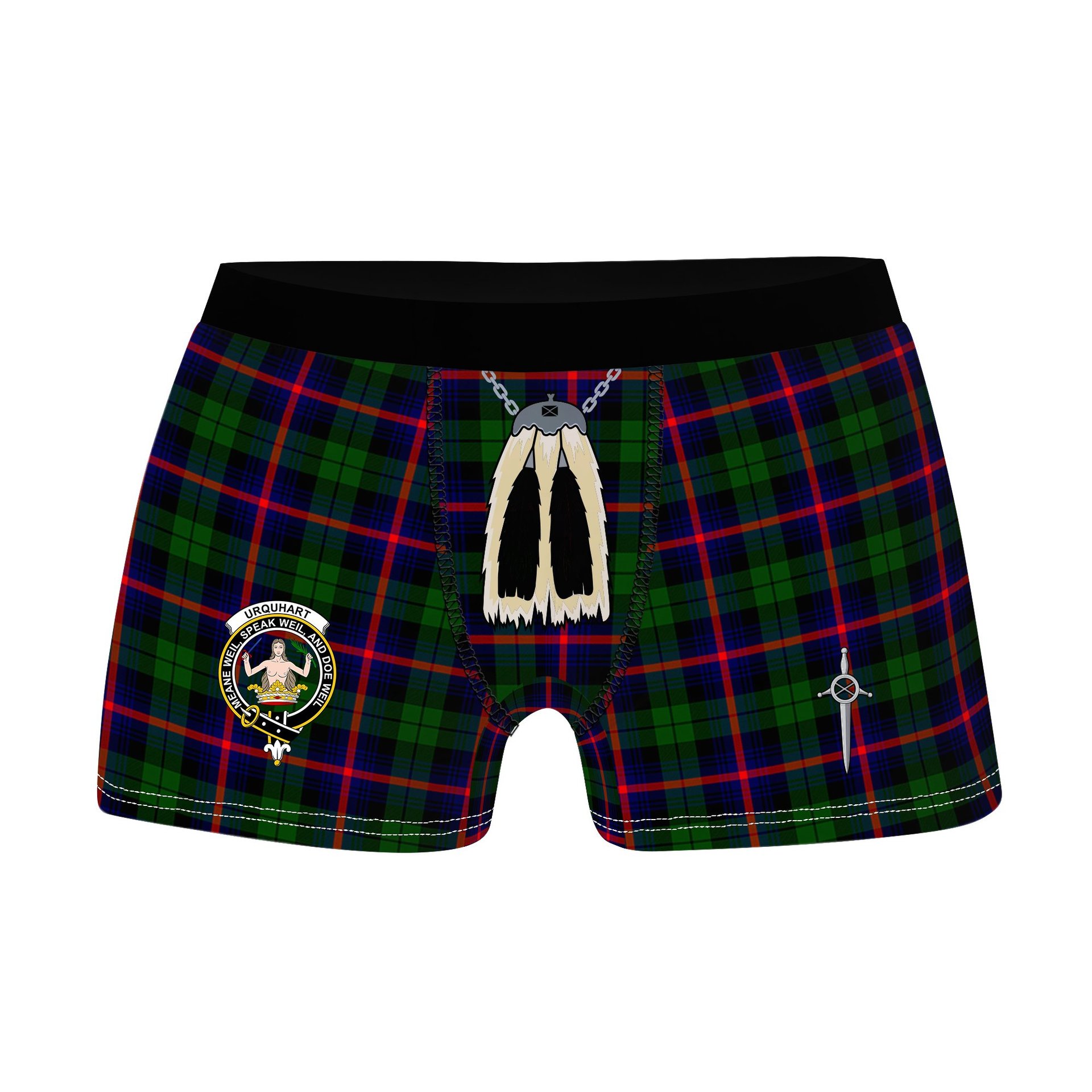 ScotsTee Shop Scottish Urquhart Modern Clan Crest Highland Kilt Sporran Tartan Boxer Briefs