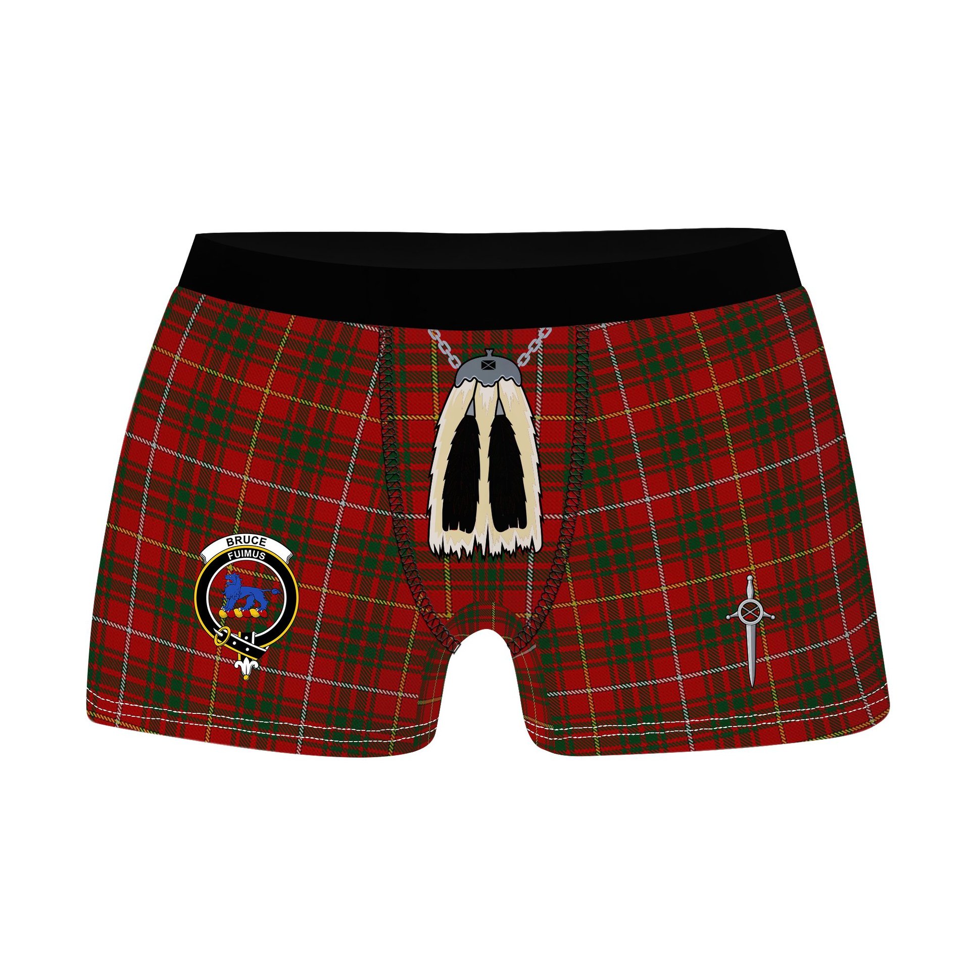 ScotsTee Shop Scottish Bruce Clan Crest Highland Kilt Sporran Tartan Boxer Briefs