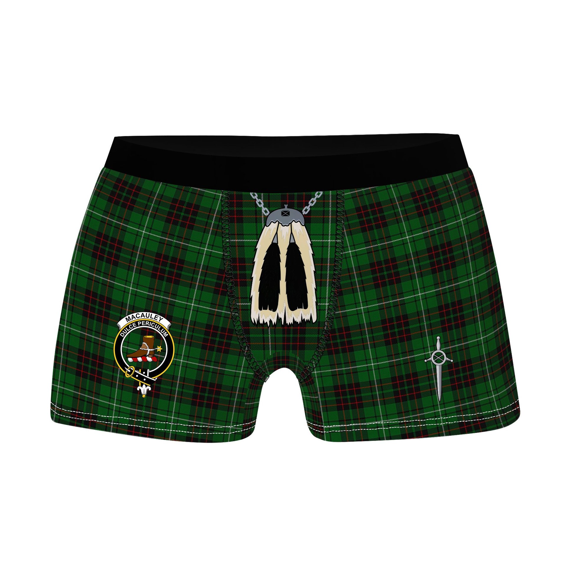 ScotsTee Shop Scottish MacAuley of Lewis Clan Crest Highland Kilt Sporran Tartan Boxer Briefs