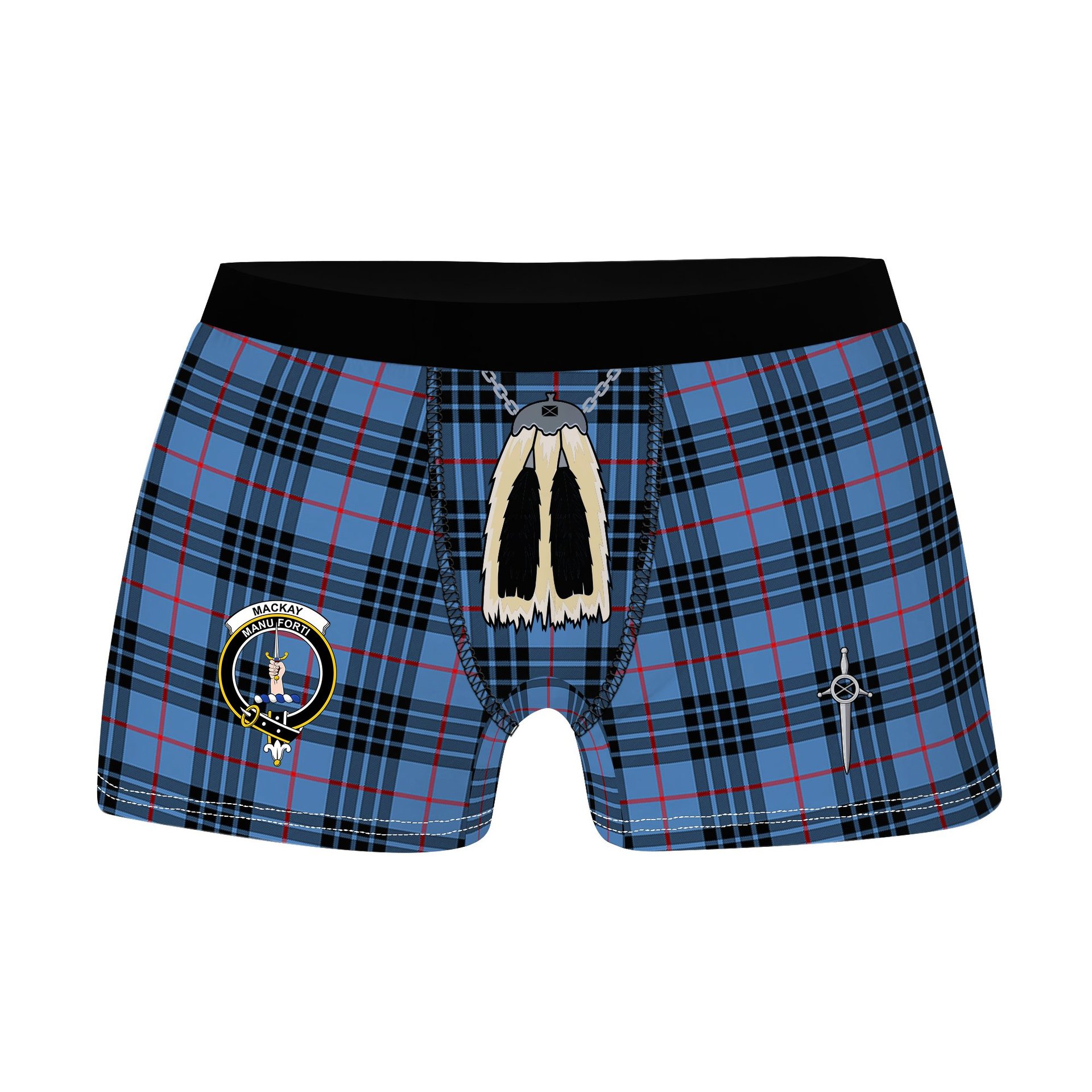 ScotsTee Shop Scottish MacKay Blue Clan Crest Highland Kilt Sporran Tartan Boxer Briefs
