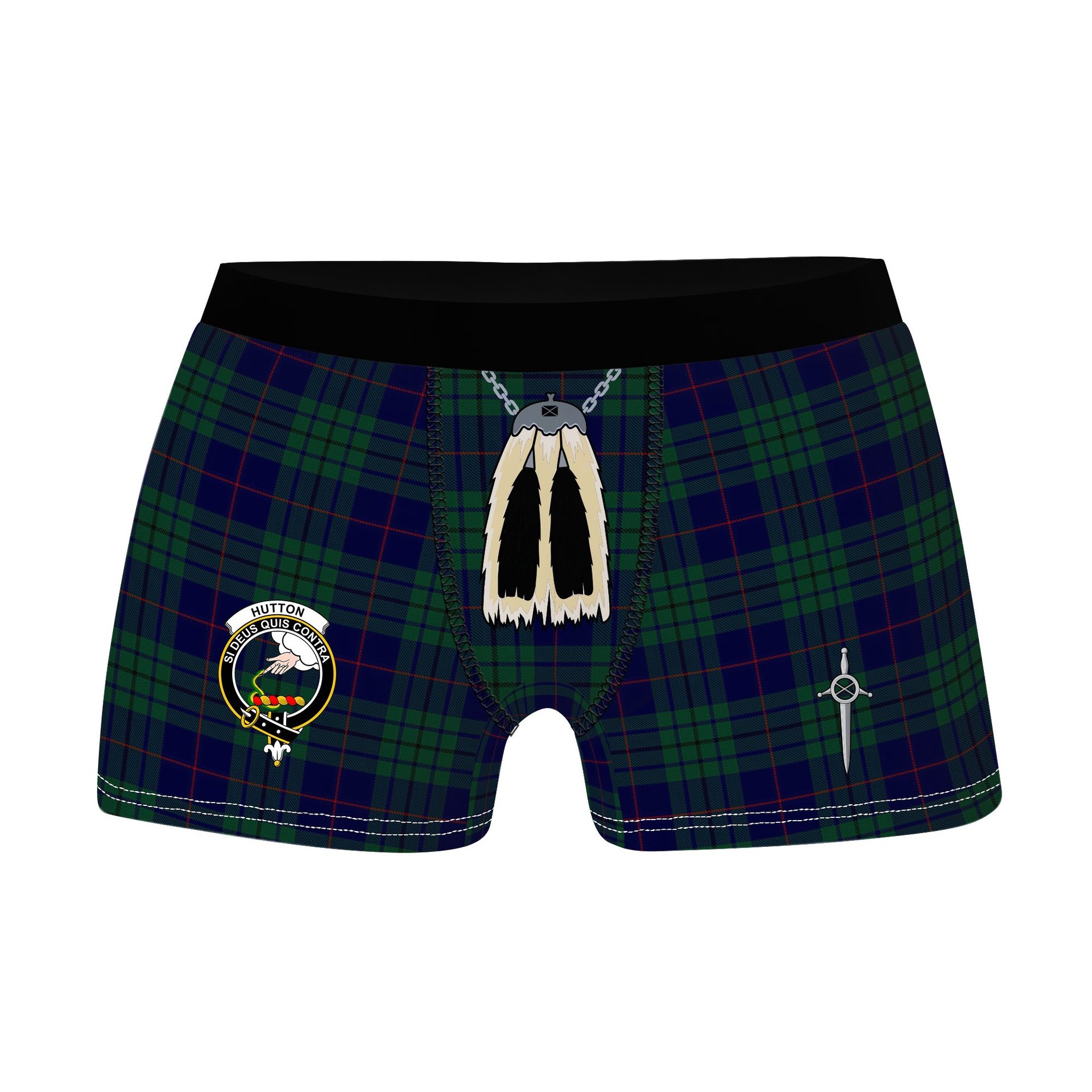 ScotsTee Shop Scottish Hutton Clan Crest Highland Kilt Sporran Tartan Boxer Briefs
